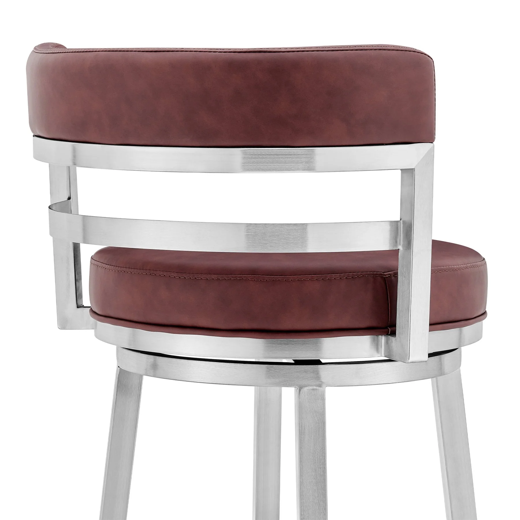 Madrid 30" Bar Height Swivel Red Faux Leather and Brushed Stainless Steel Bar Stool - Image 5