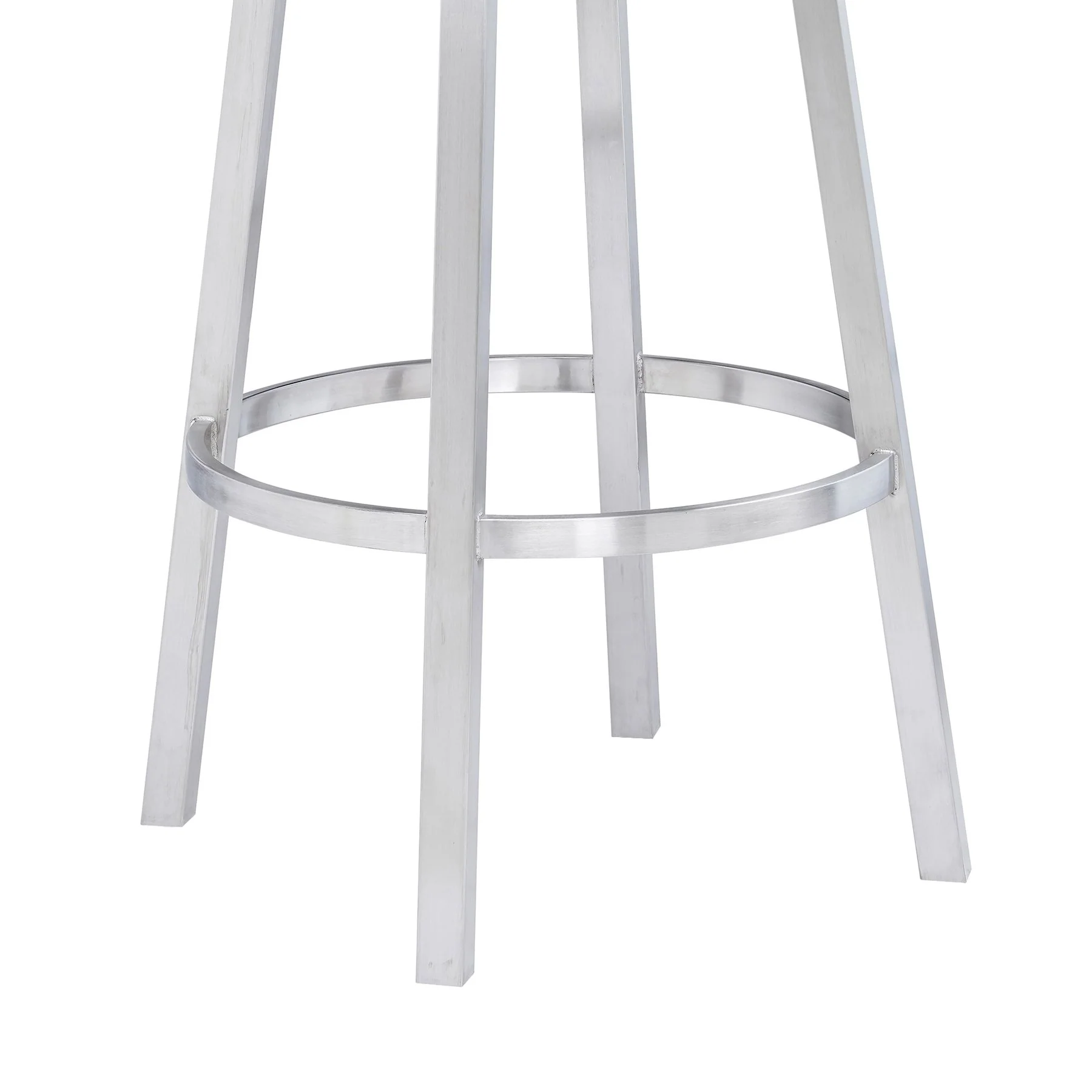 Madrid 30" Bar Height Swivel White Faux Leather and Brushed Stainless Steel Bar Stool - Image 6