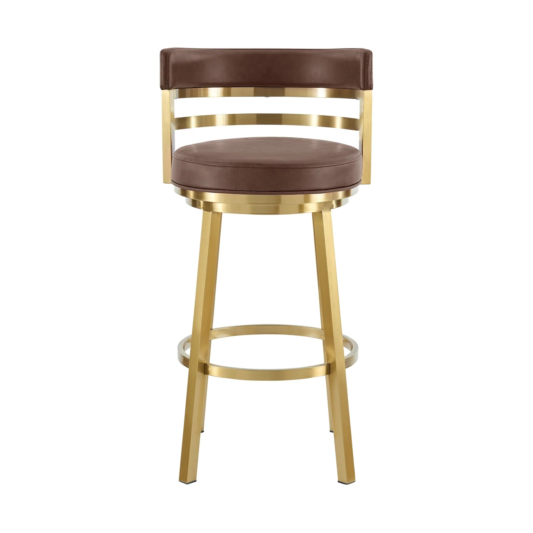 Madrid 30" Swivel Bar Stool in Gold Brushed Stainless Steel with Vintage Coffee Faux Leather - Image 2