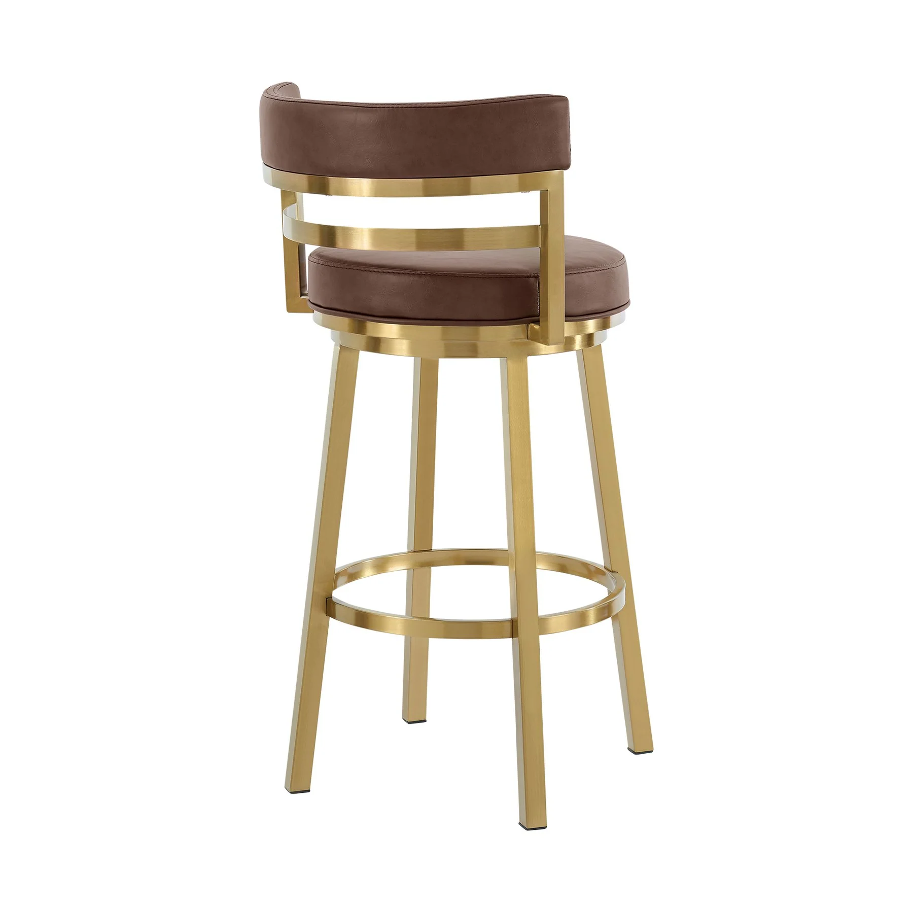 Madrid 30" Swivel Bar Stool in Gold Brushed Stainless Steel with Vintage Coffee Faux Leather - Image 3