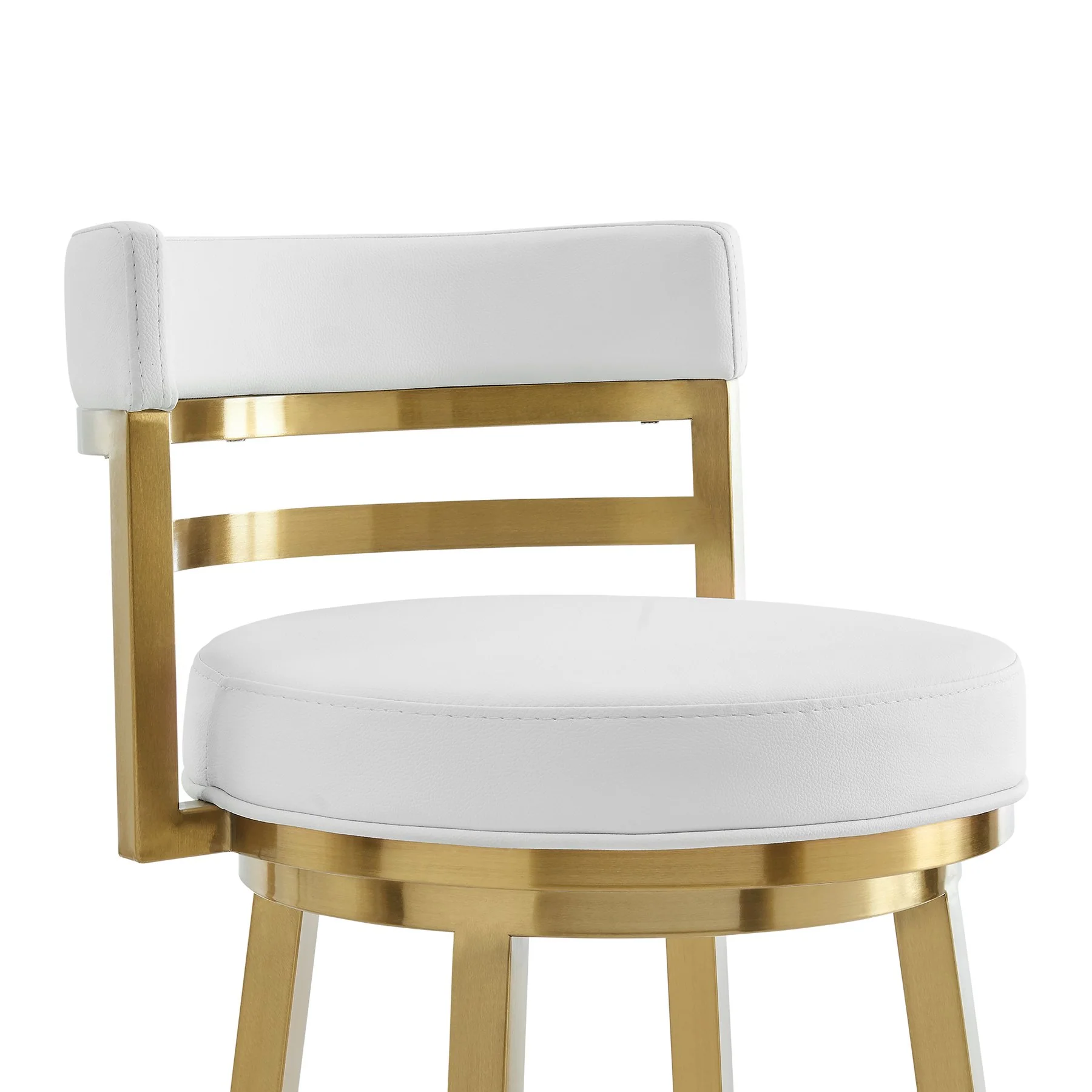Madrid 30" Swivel Bar Stool in Gold Brushed Stainless Steel with White Faux Leather - Image 4