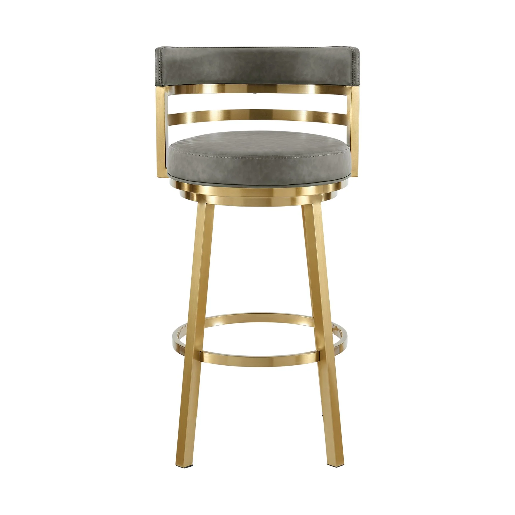 Madrid 30" Swivel Counter Stool with Gold Brushed Stainless Steel and Vintage Gray Faux Leather - Image 2