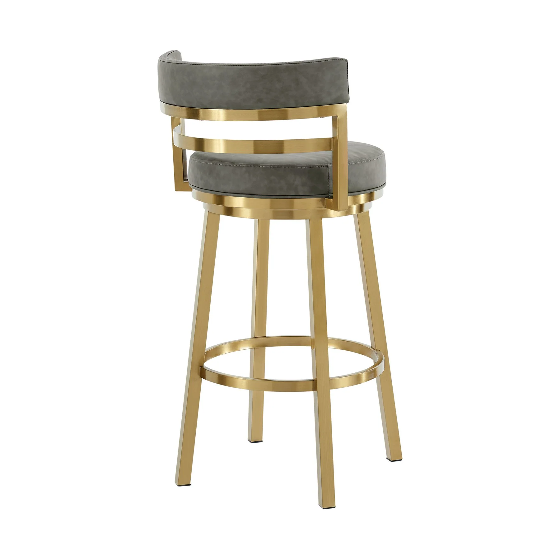 Madrid 30" Swivel Counter Stool with Gold Brushed Stainless Steel and Vintage Gray Faux Leather - Image 3