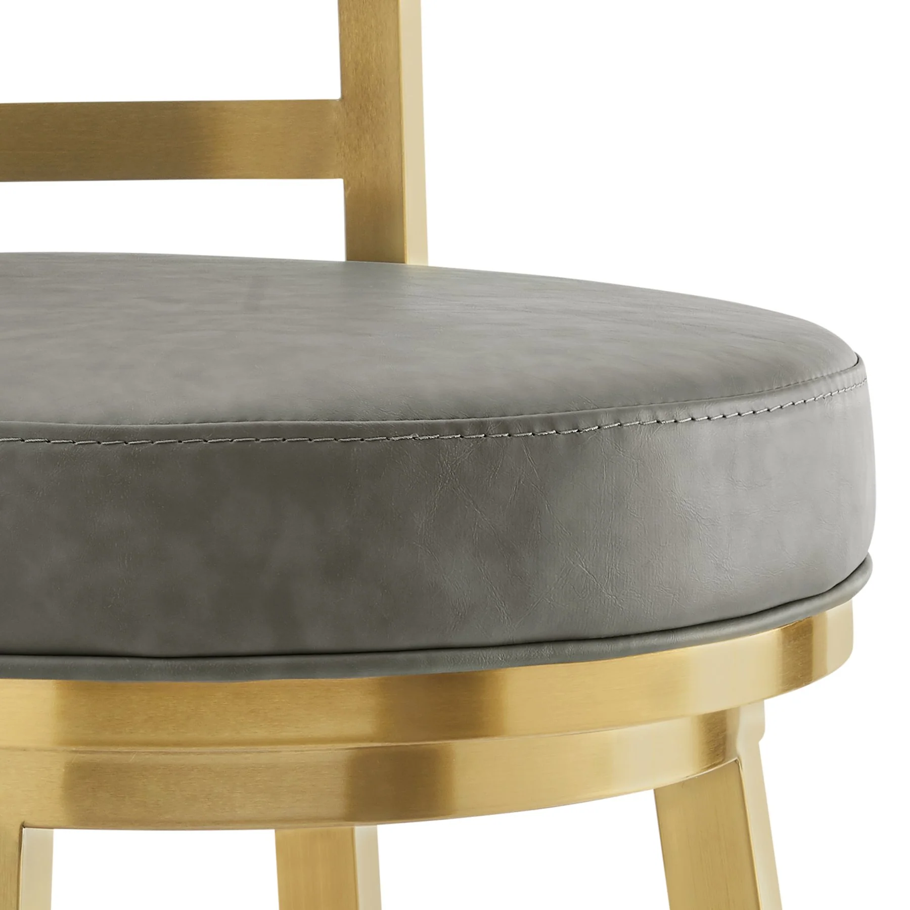 Madrid 30" Swivel Counter Stool with Gold Brushed Stainless Steel and Vintage Gray Faux Leather - Image 6