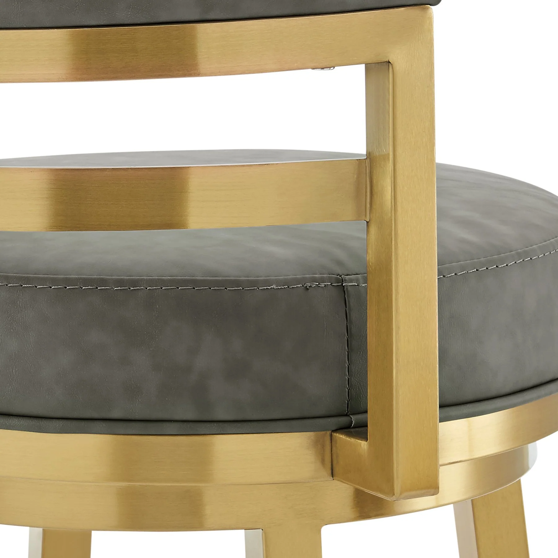 Madrid 30" Swivel Counter Stool with Gold Brushed Stainless Steel and Vintage Gray Faux Leather - Image 7