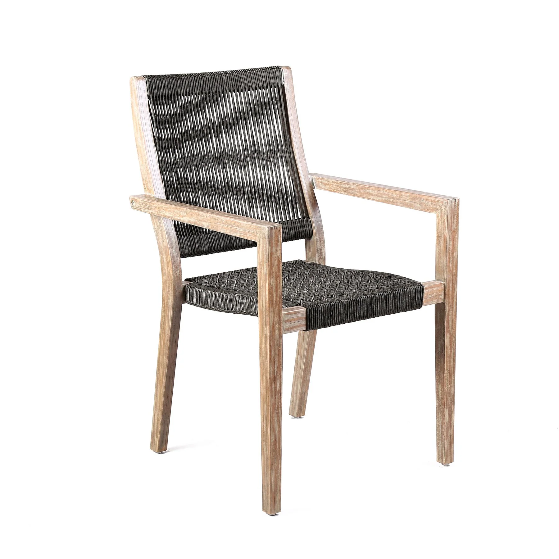 Madsen Outdoor Eucalyptus Wood and Charcoal Rope Dining Chairs with Gray Teak Finish - Set of 2 - Image 2