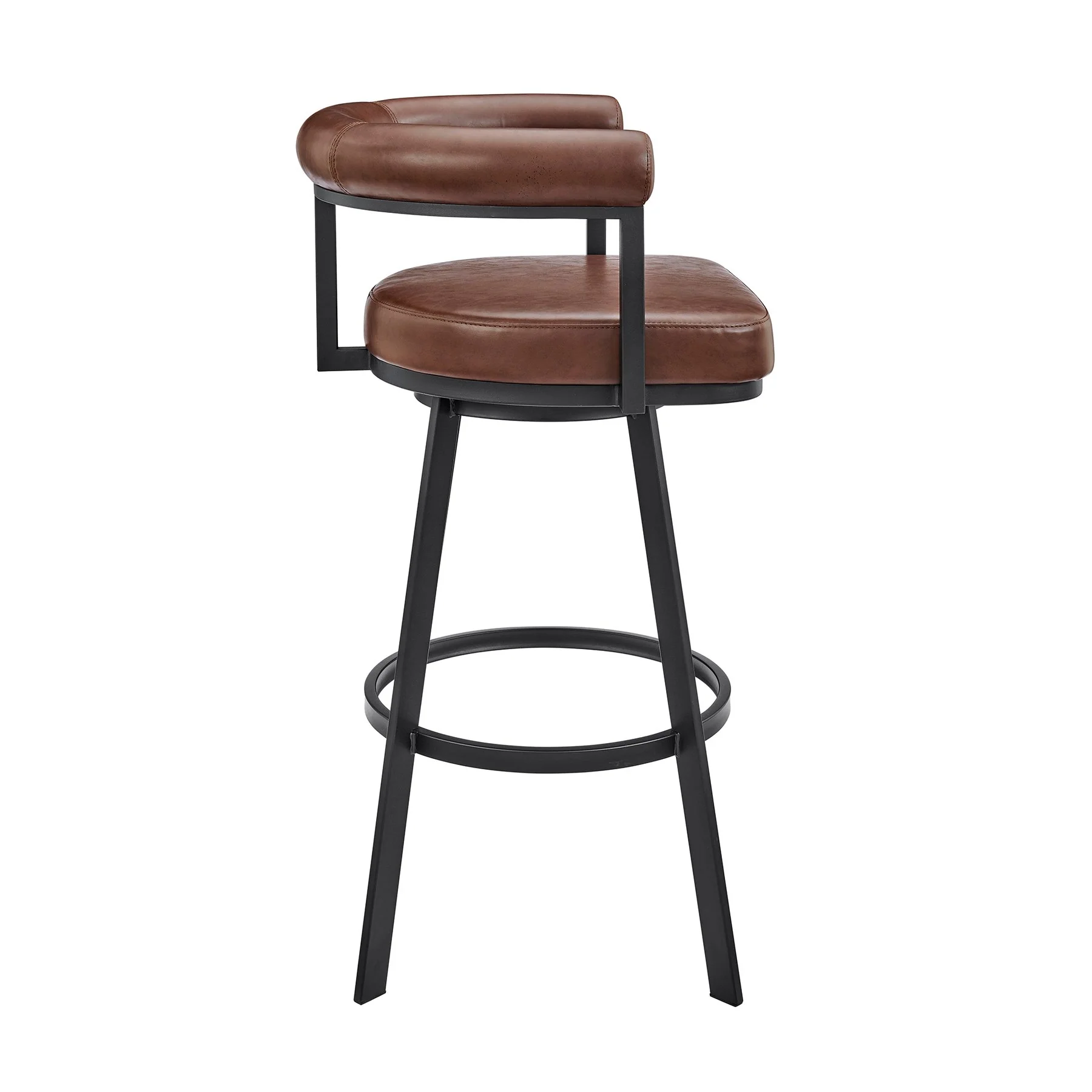 Magnolia 26" Swivel Counter Stool in Black Metal with Brown Faux Leather - Image 3