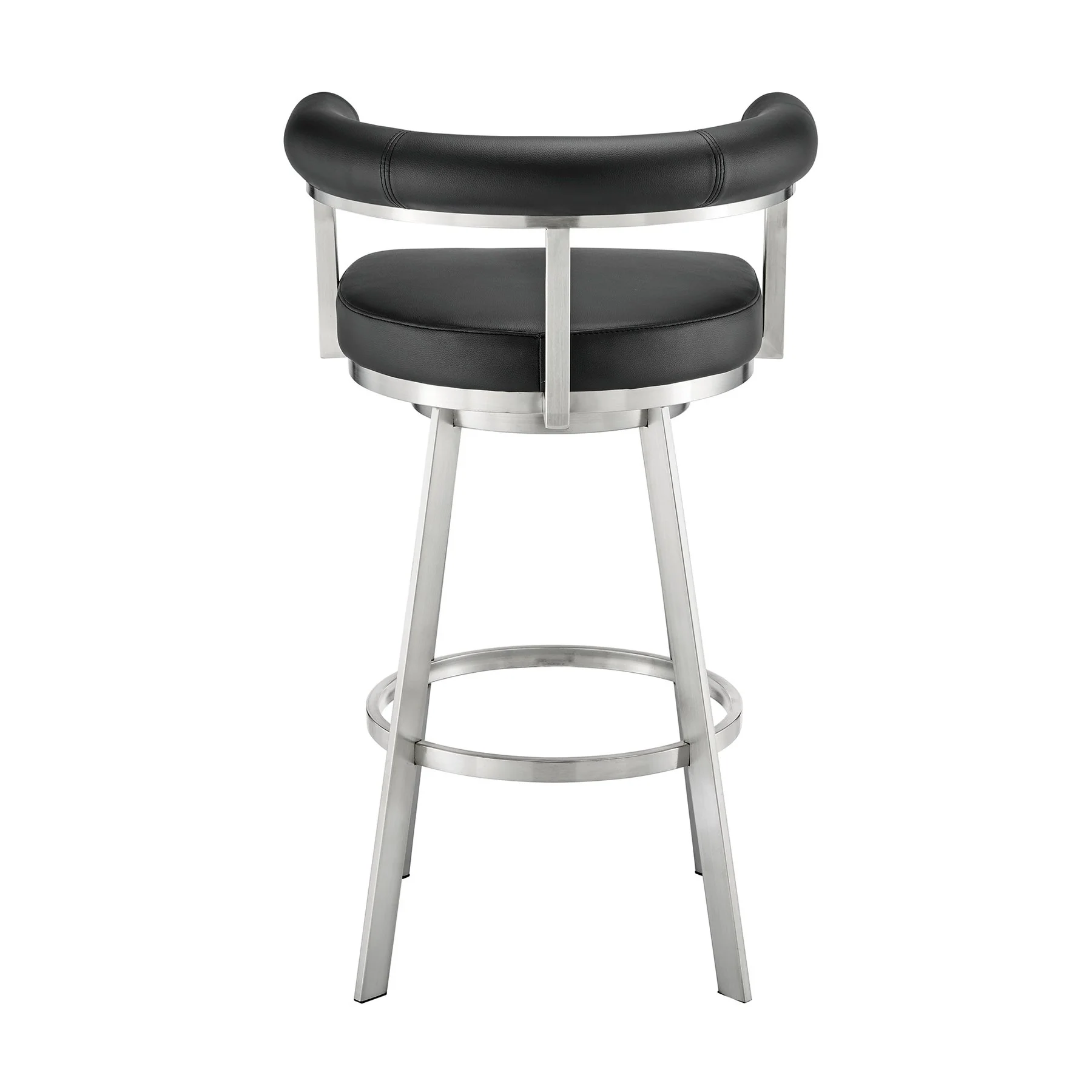 Magnolia 26" Swivel Counter Stool in Brushed Stainless Steel with Black Faux Leather - Image 5