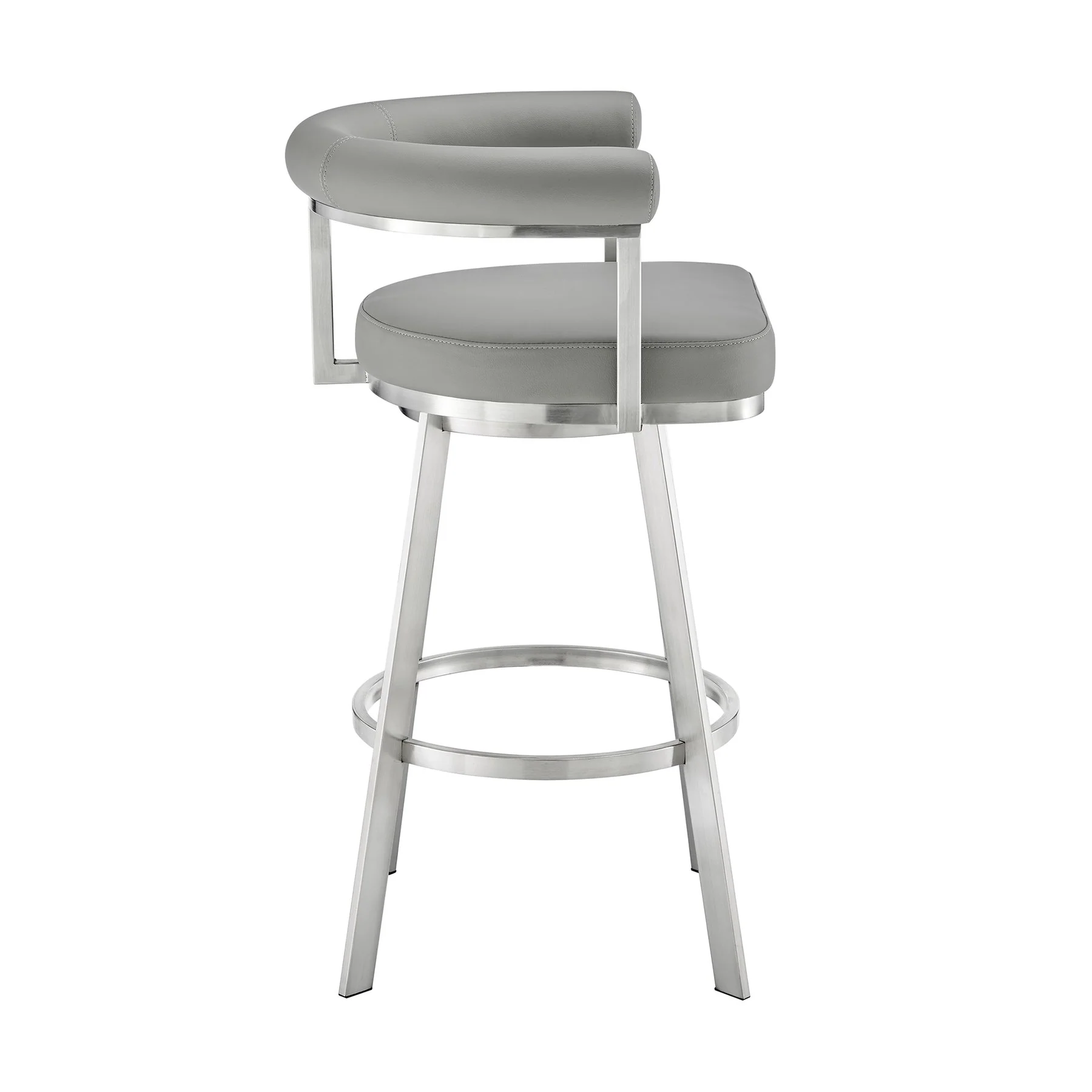Magnolia 26" Swivel Counter Stool in Brushed Stainless Steel with Light Gray Faux Leather - Image 3