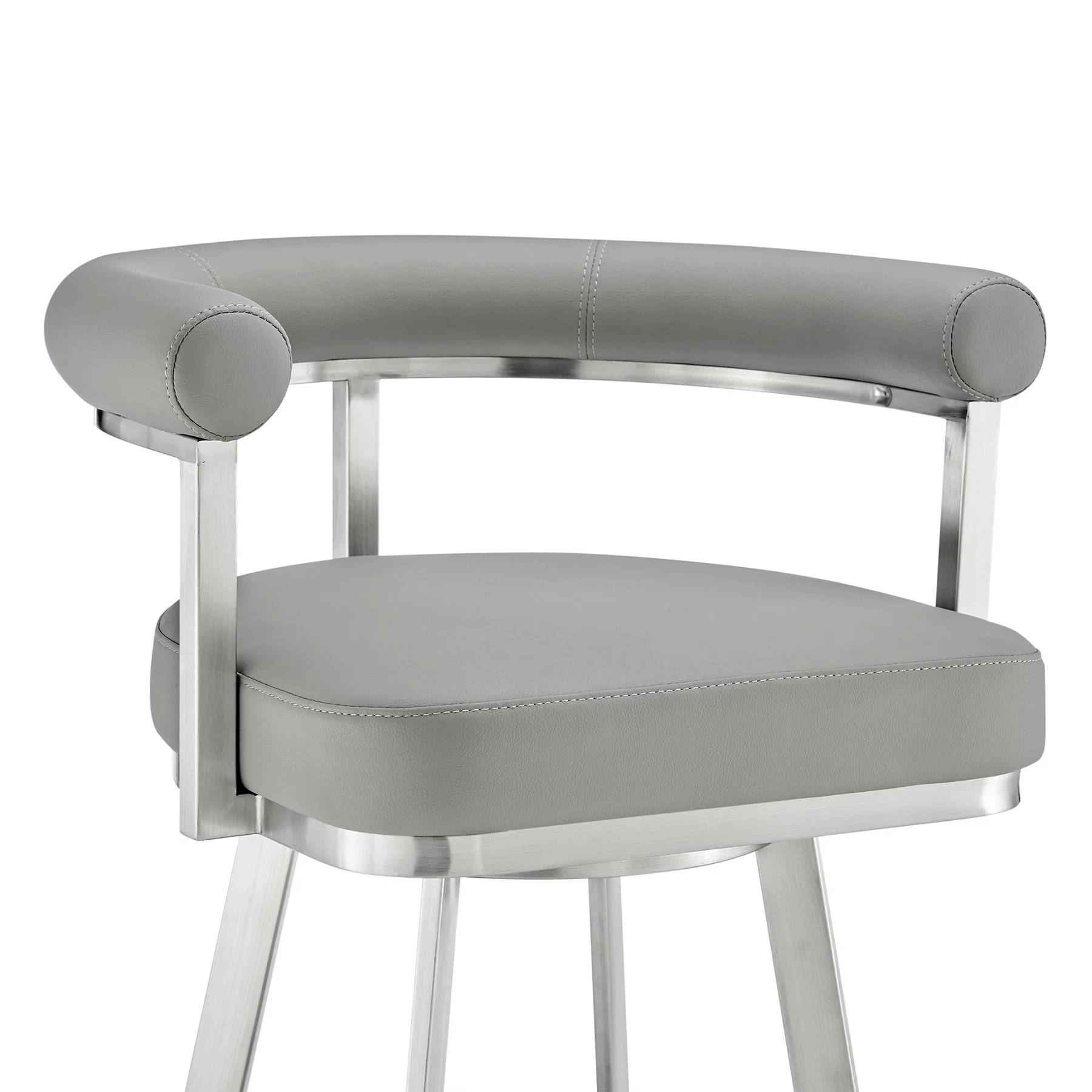 Magnolia 26" Swivel Counter Stool in Brushed Stainless Steel with Light Gray Faux Leather - Image 6