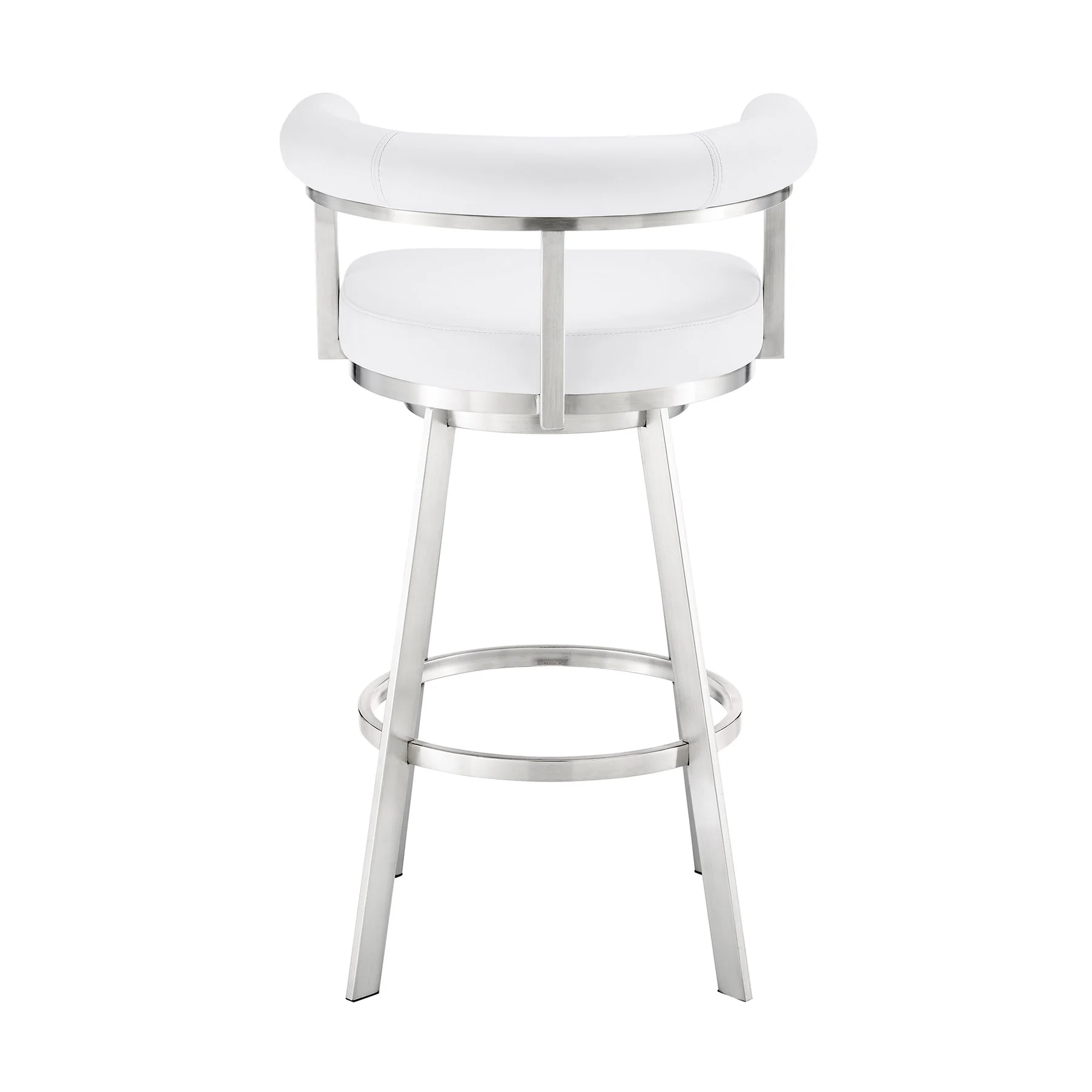 Magnolia 26" Swivel Counter Stool in Brushed Stainless Steel with White Faux Leather - Image 5