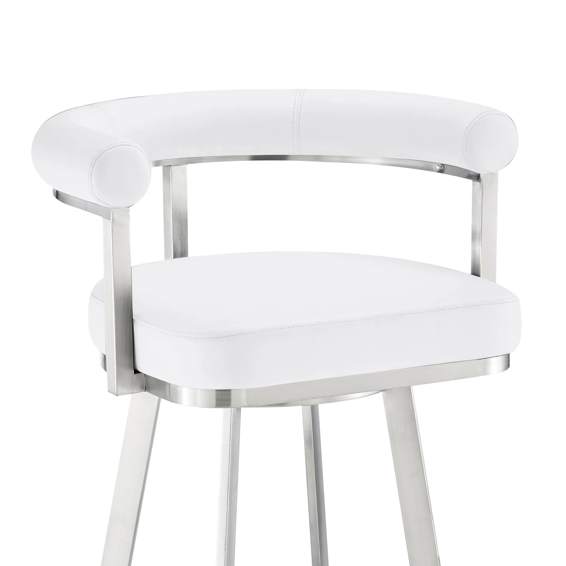 Magnolia 26" Swivel Counter Stool in Brushed Stainless Steel with White Faux Leather - Image 6