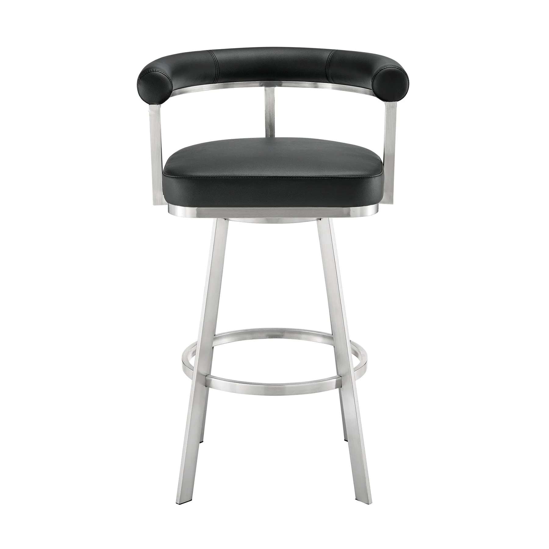 Magnolia 30" Swivel Bar Stool in Brushed Stainless Steel with Black Faux Leather - Image 2