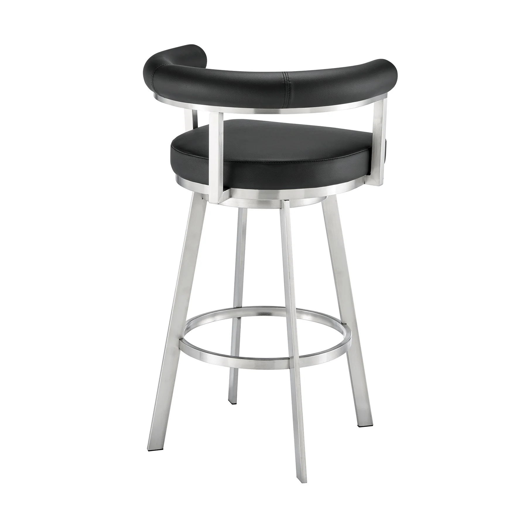 Magnolia 30" Swivel Bar Stool in Brushed Stainless Steel with Black Faux Leather - Image 4
