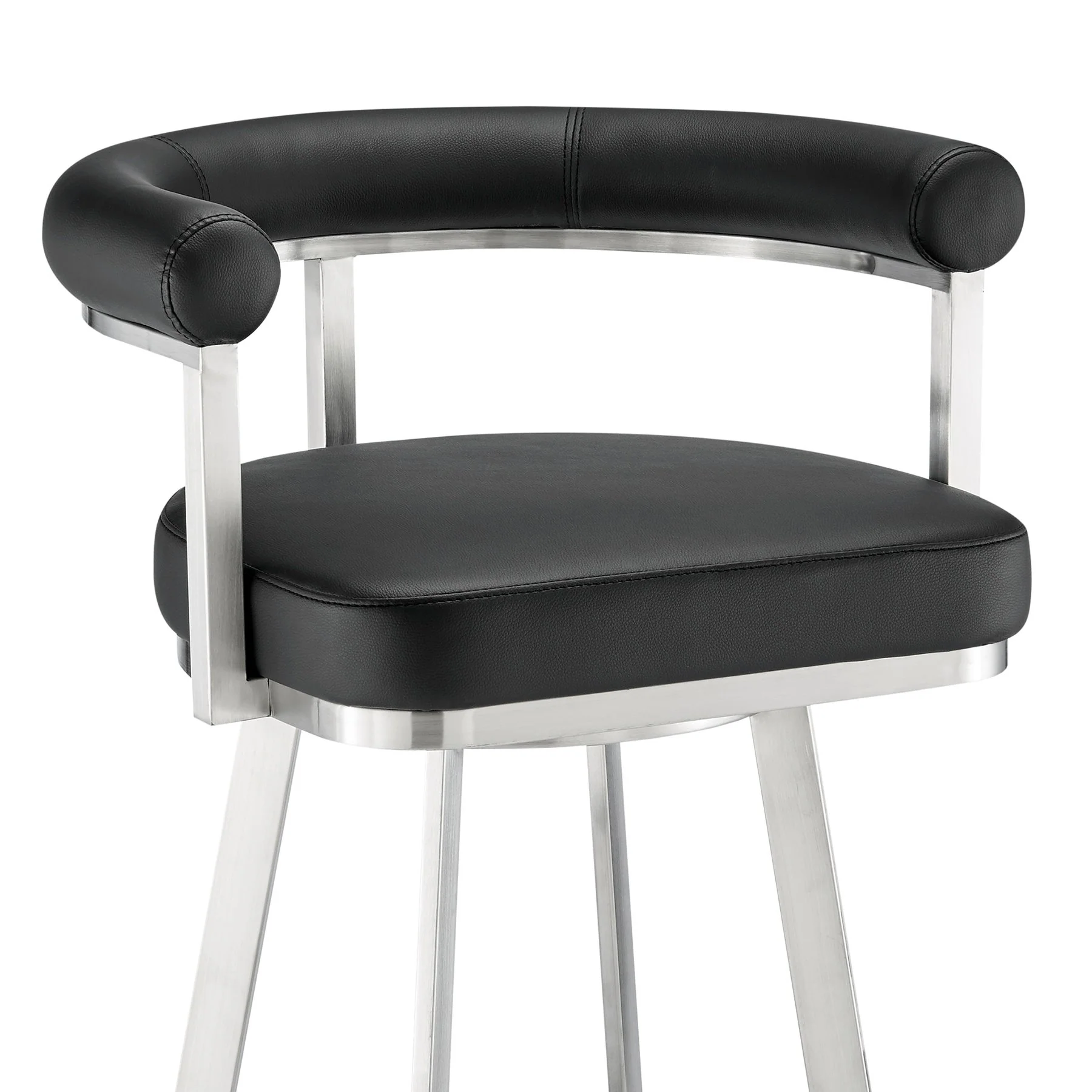 Magnolia 30" Swivel Bar Stool in Brushed Stainless Steel with Black Faux Leather - Image 6
