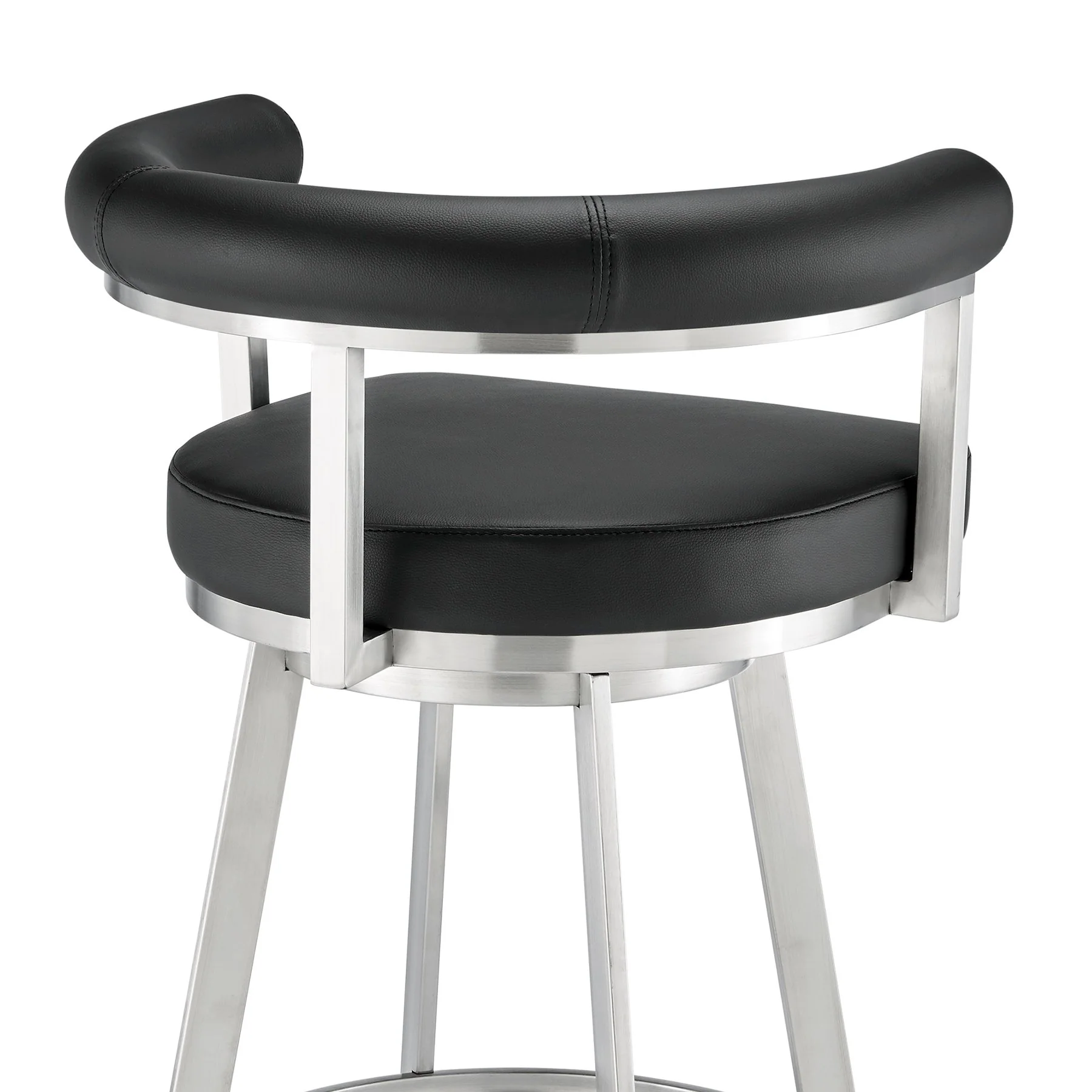 Magnolia 30" Swivel Bar Stool in Brushed Stainless Steel with Black Faux Leather - Image 7