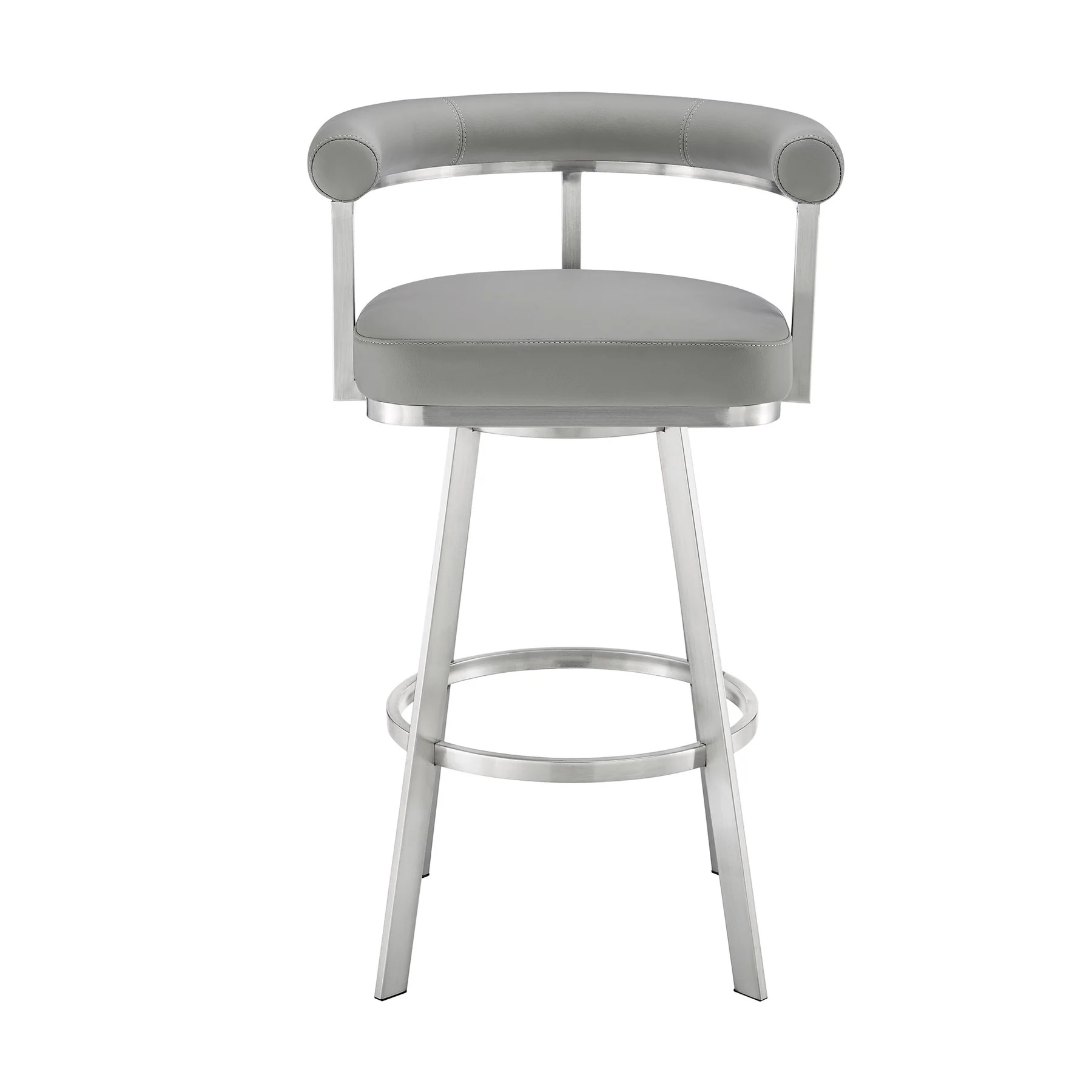 Magnolia 30" Swivel Bar Stool in Brushed Stainless Steel with Light Gray Faux Leather - Image 2