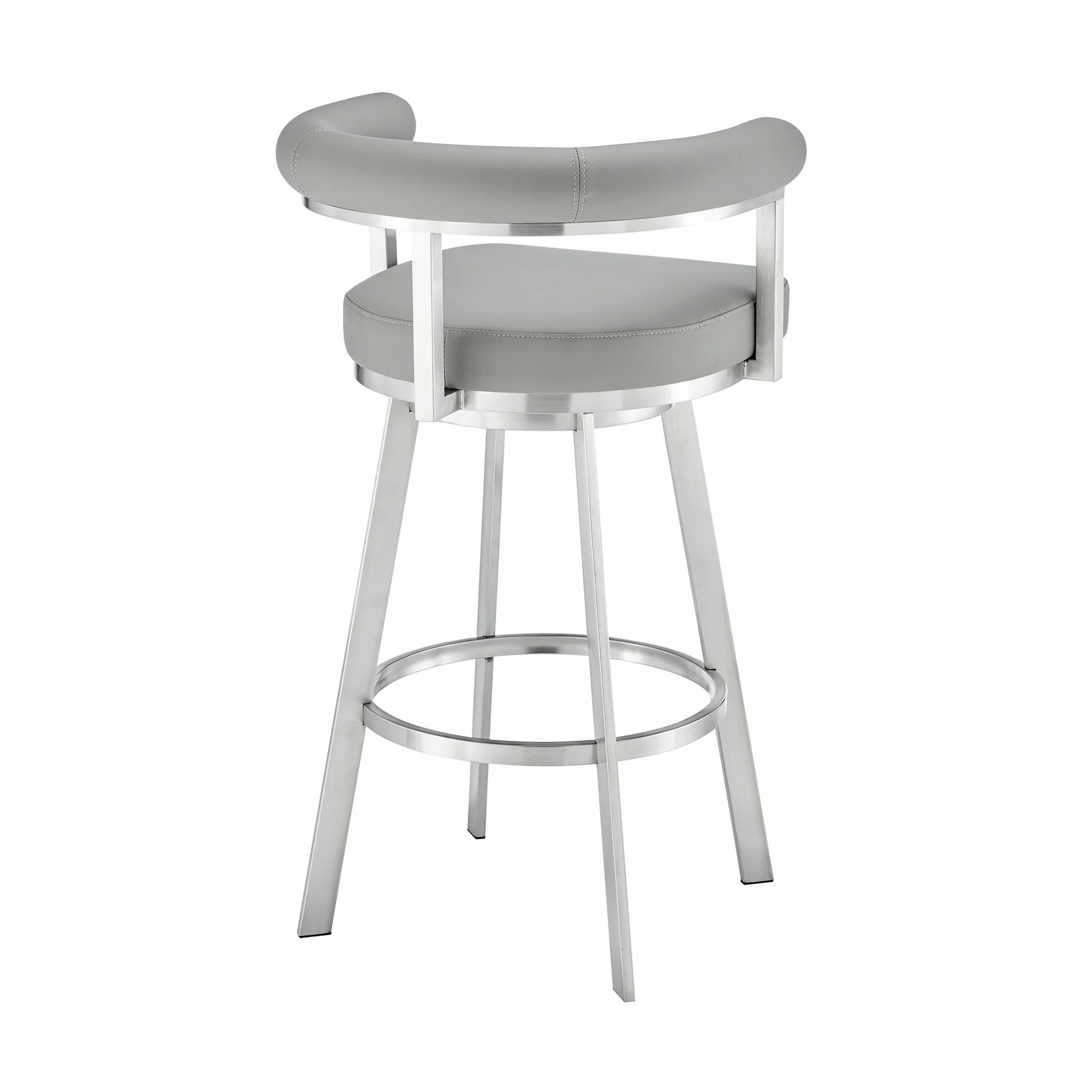 Magnolia 30" Swivel Bar Stool in Brushed Stainless Steel with Light Gray Faux Leather - Image 4