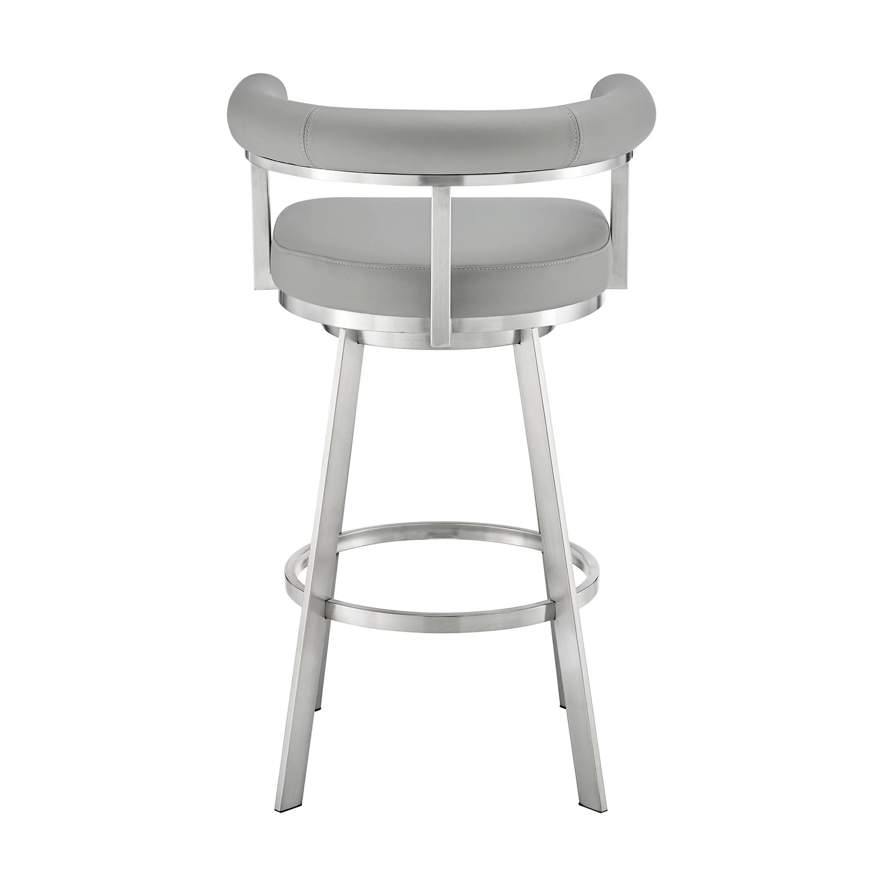 Magnolia 30" Swivel Bar Stool in Brushed Stainless Steel with Light Gray Faux Leather - Image 5