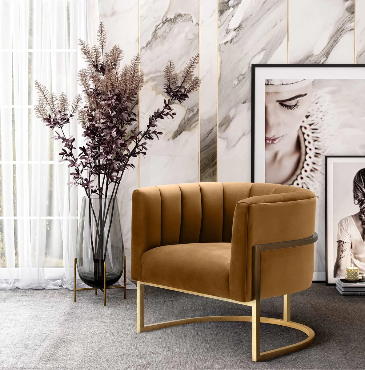 Magnolia Cognac Velvet Chair - Image 2