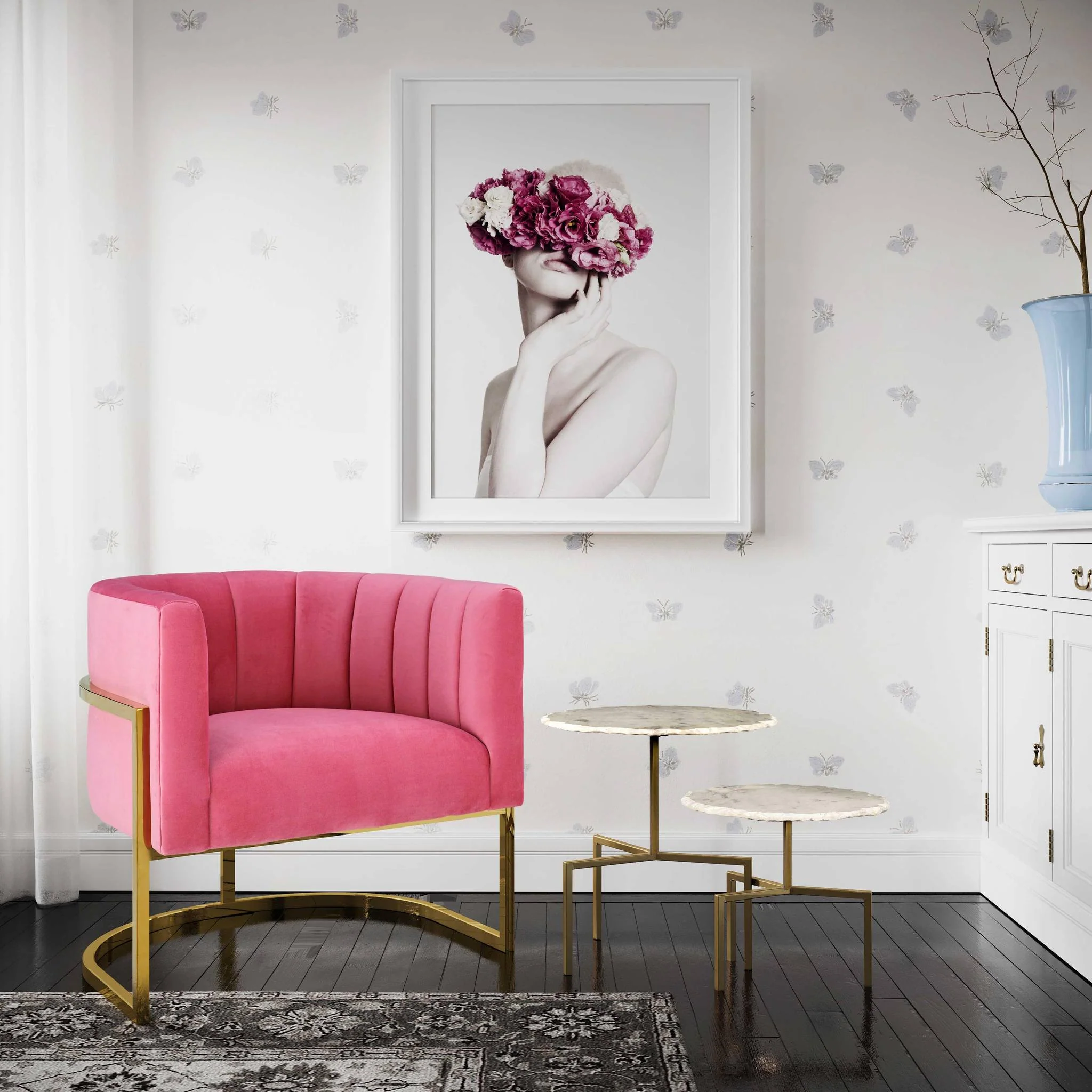 Magnolia Rose Pink Velvet Chair - Image 2
