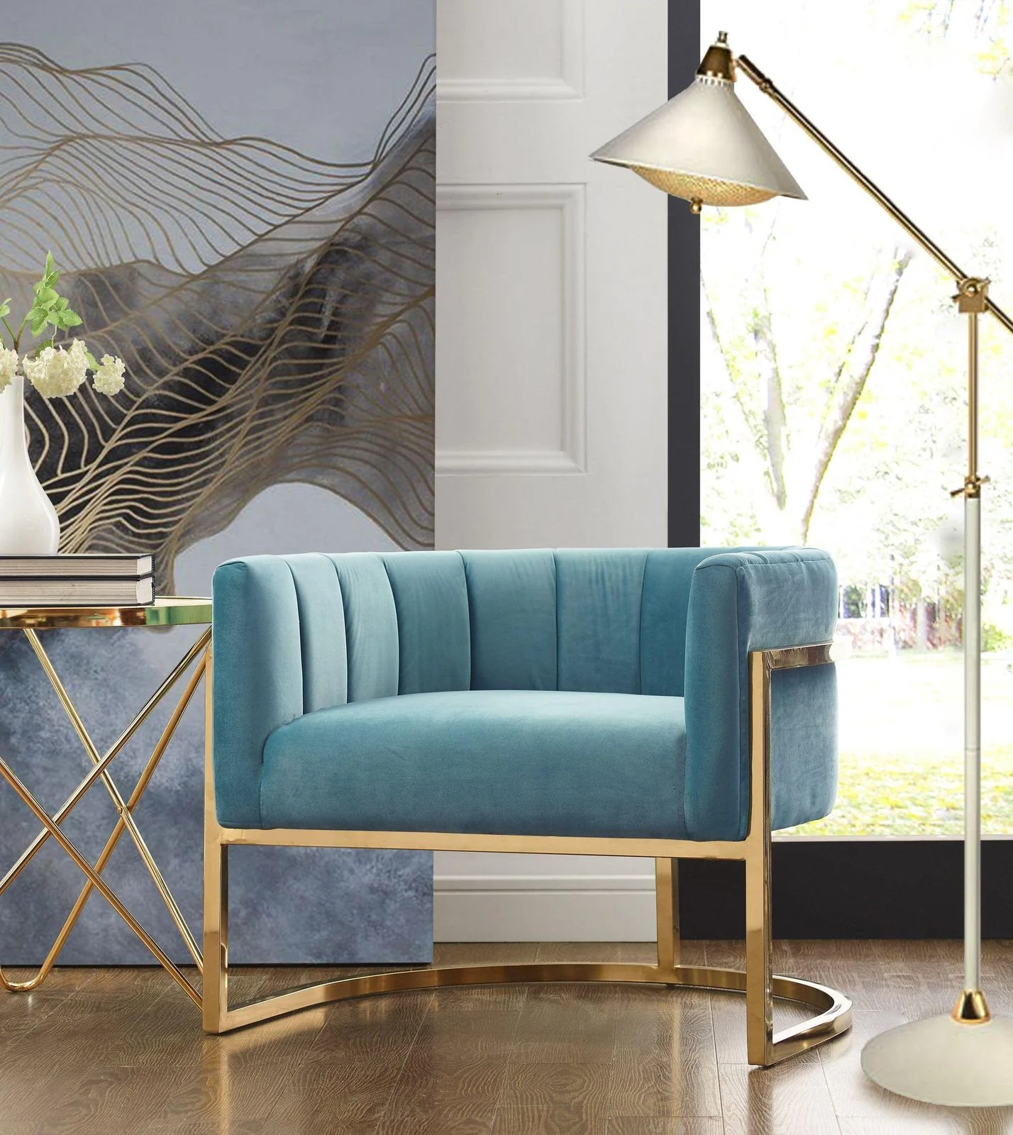 Magnolia Sea Blue Chair with Gold Base - Image 2