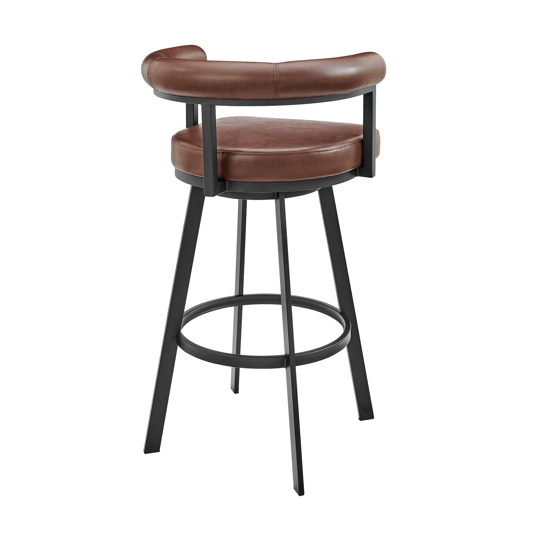 Magnolia Swivel Bar Stool in Black Metal with Brown Faux Leather - Image 4