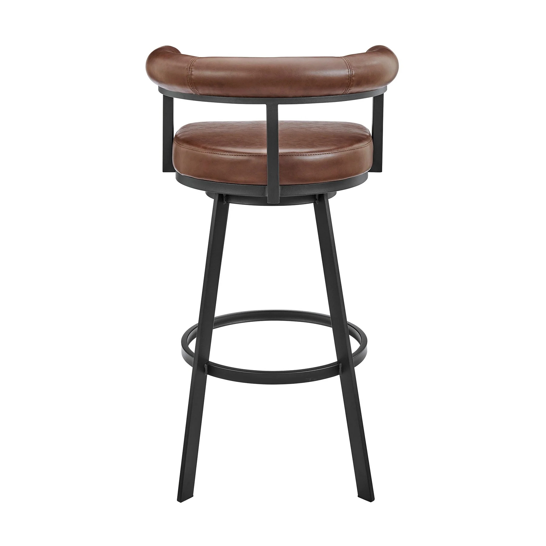 Magnolia Swivel Bar Stool in Black Metal with Brown Faux Leather - Image 5