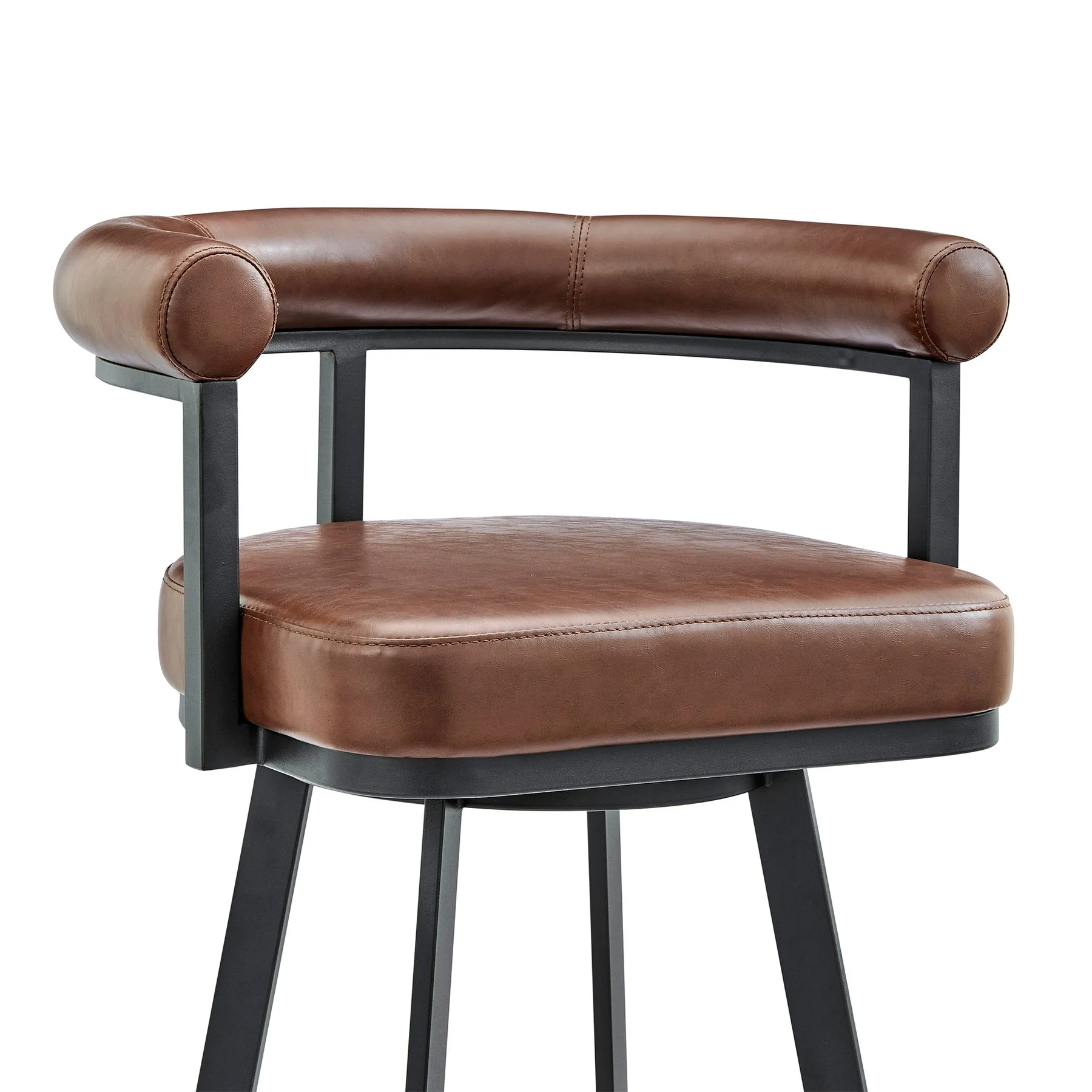 Magnolia Swivel Bar Stool in Black Metal with Brown Faux Leather - Image 6