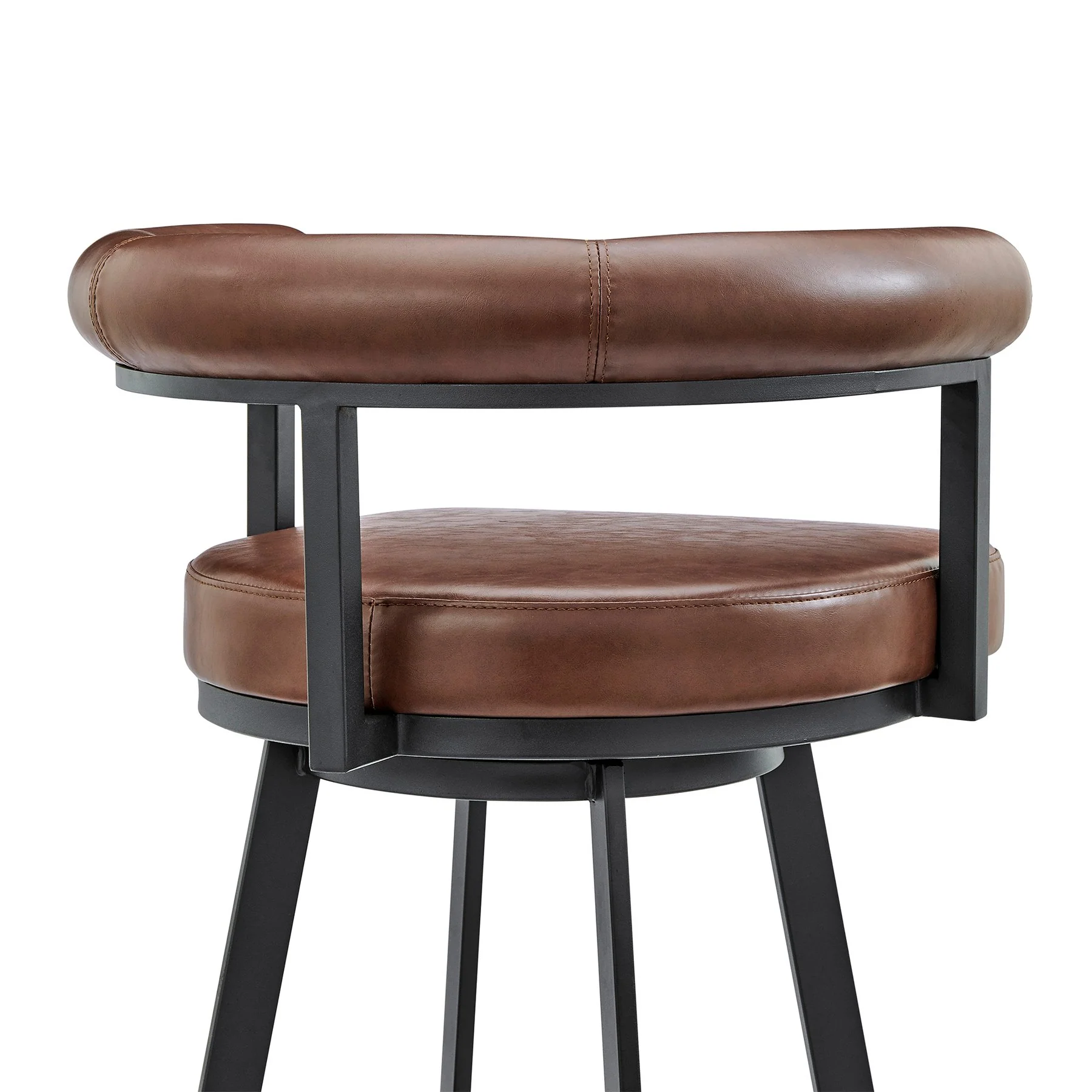 Magnolia Swivel Bar Stool in Black Metal with Brown Faux Leather - Image 7