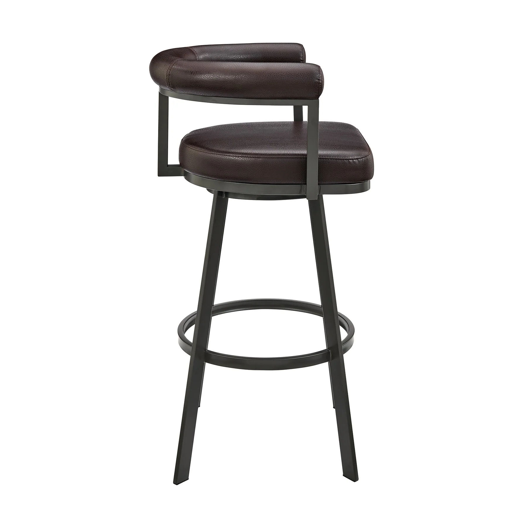 Magnolia Swivel Bar Stool in Brown Metal with Brown Faux Leather - Image 3