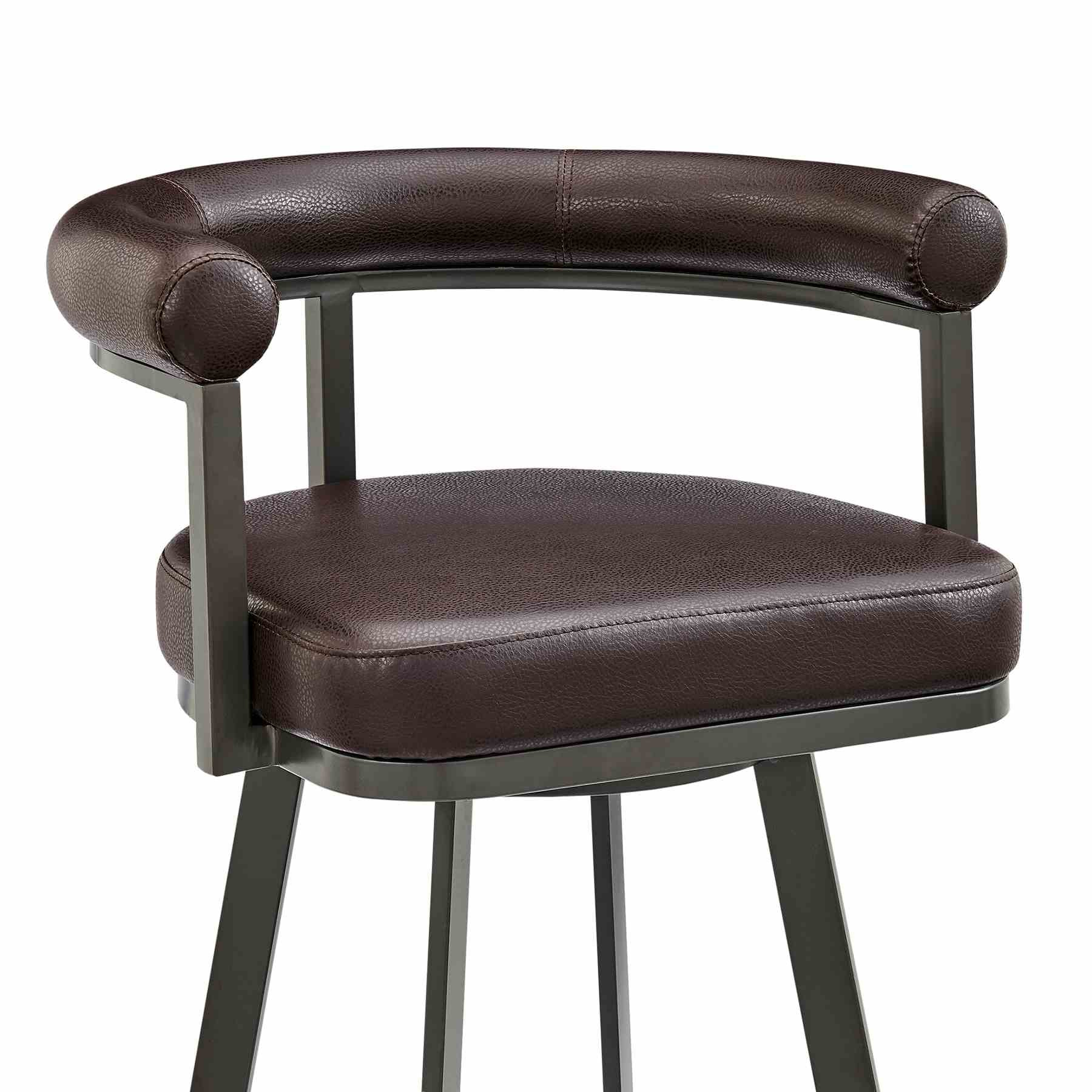 Magnolia Swivel Bar Stool in Brown Metal with Brown Faux Leather - Image 6