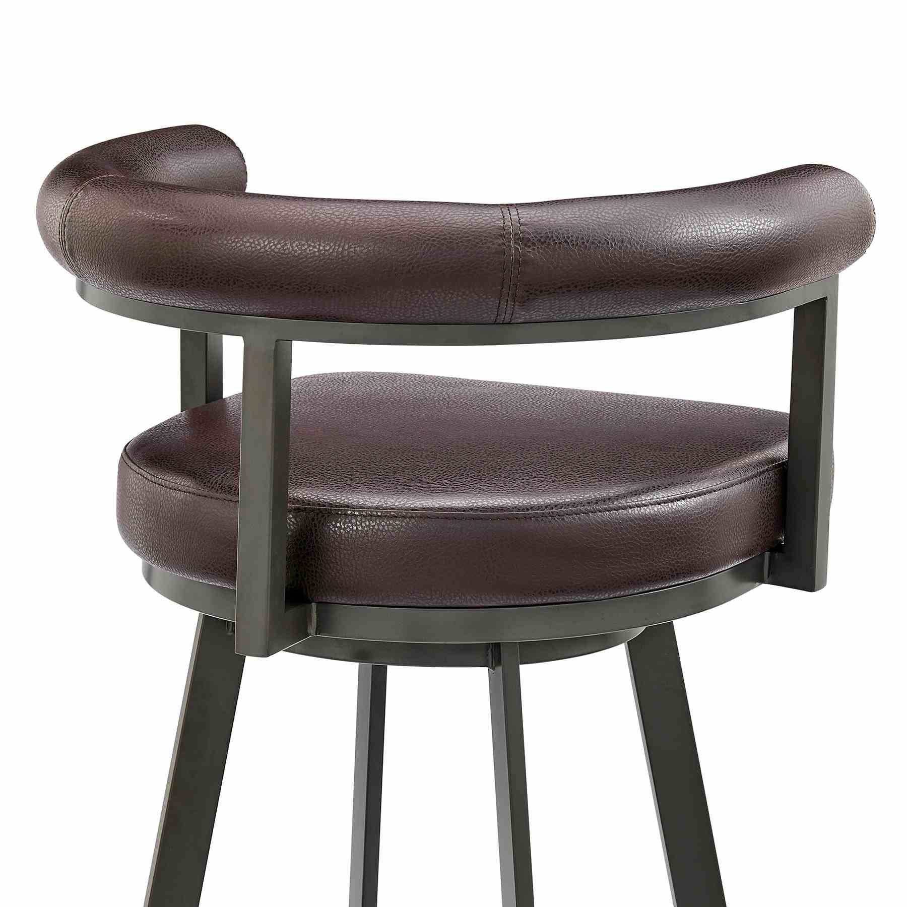 Magnolia Swivel Bar Stool in Brown Metal with Brown Faux Leather - Image 7