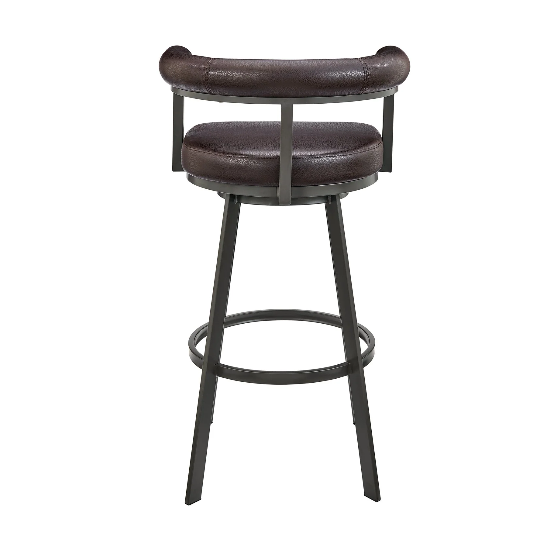 Magnolia Swivel Counter Stool in Brown Metal with Brown Faux Leather - Image 5