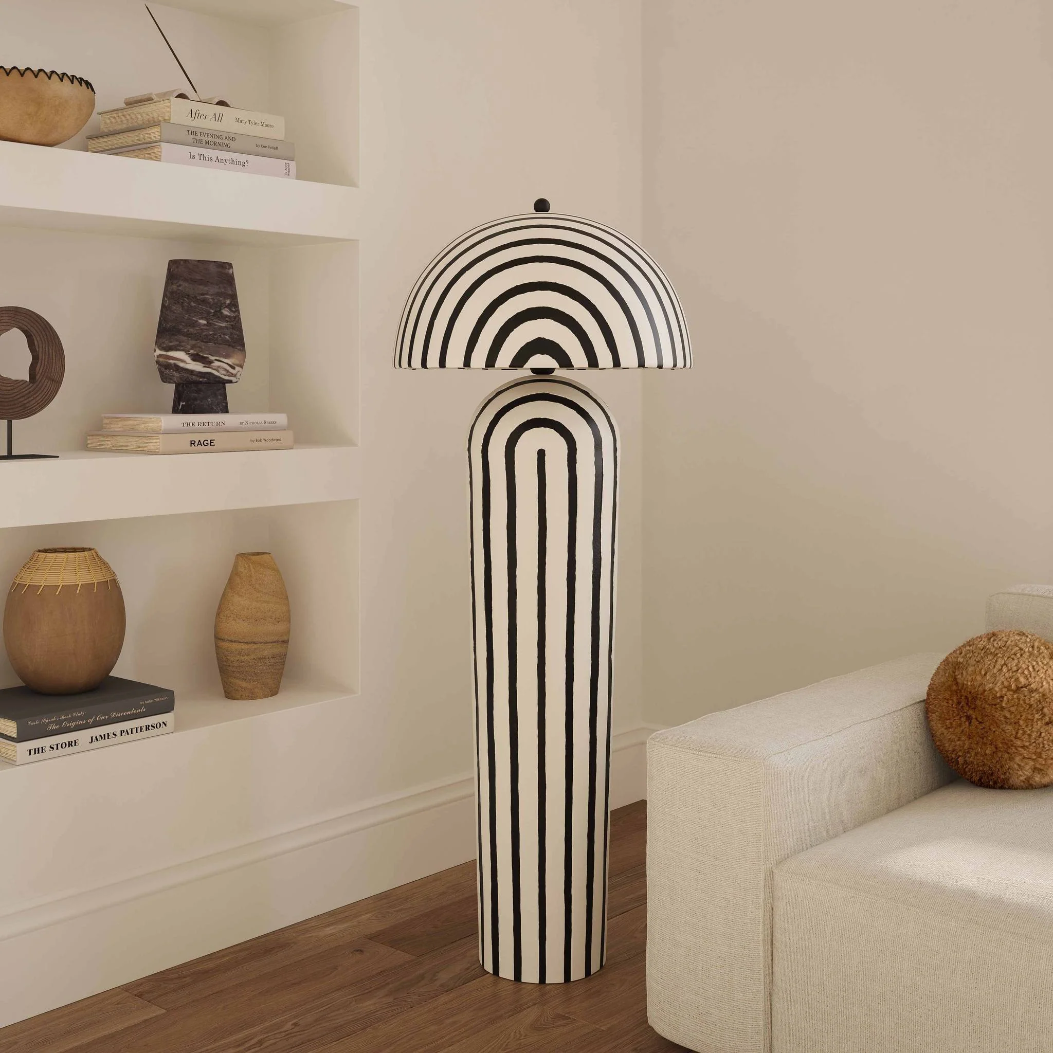Maiori Black Striped Papier Mache Floor Lamp - Image 2