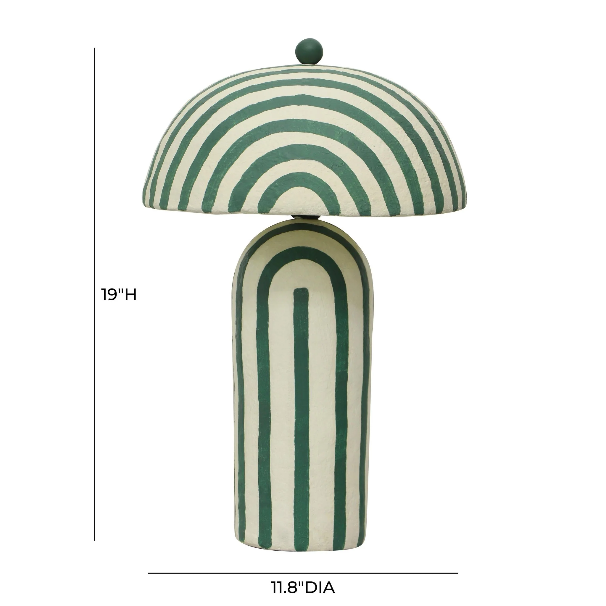Maiori Dark Green Striped Papier Mache Table Lamp - Image 5
