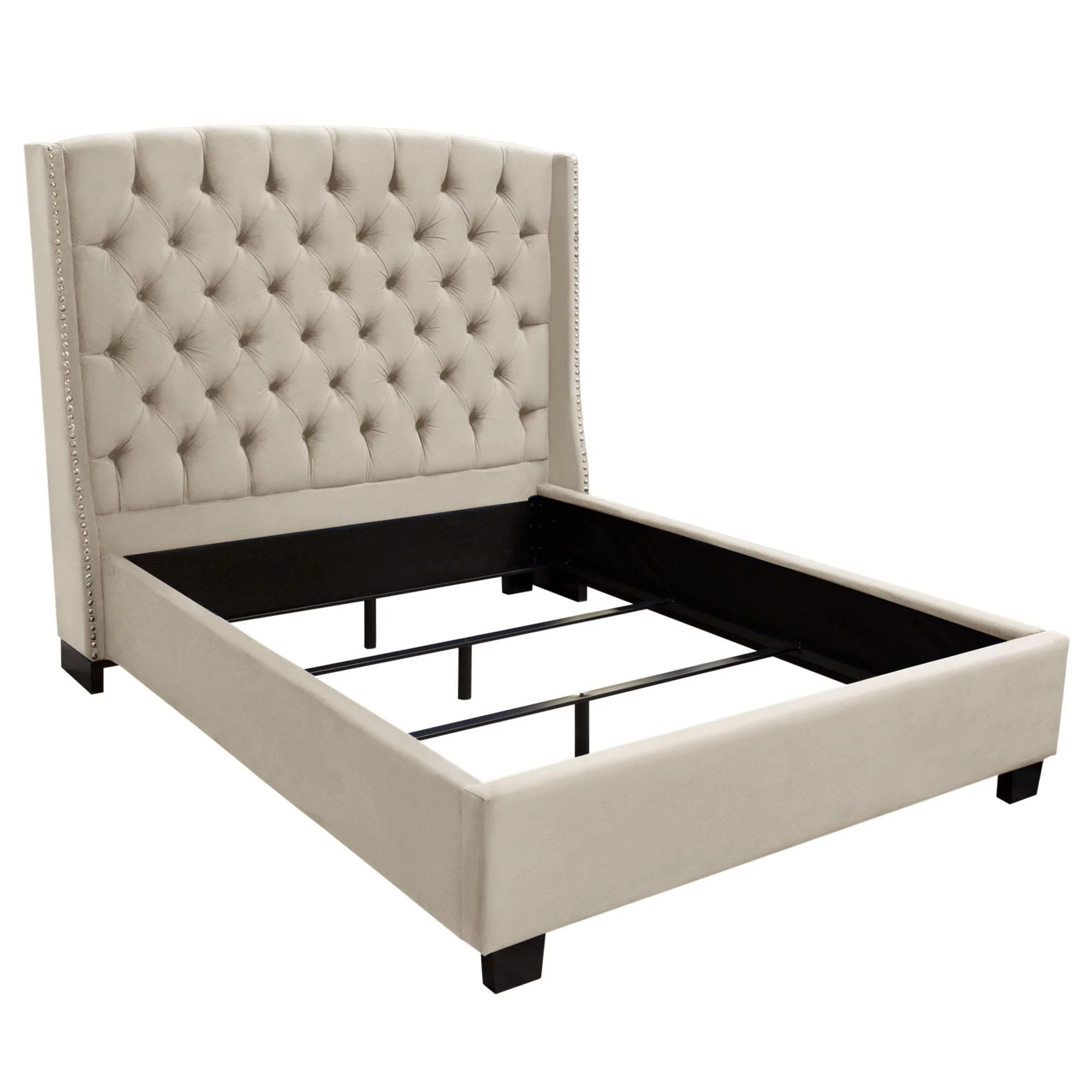 Majestic Queen Tufted Bed in Tan Velvet with Nail Head Wing Accents by Diamond Sofa - Image 2