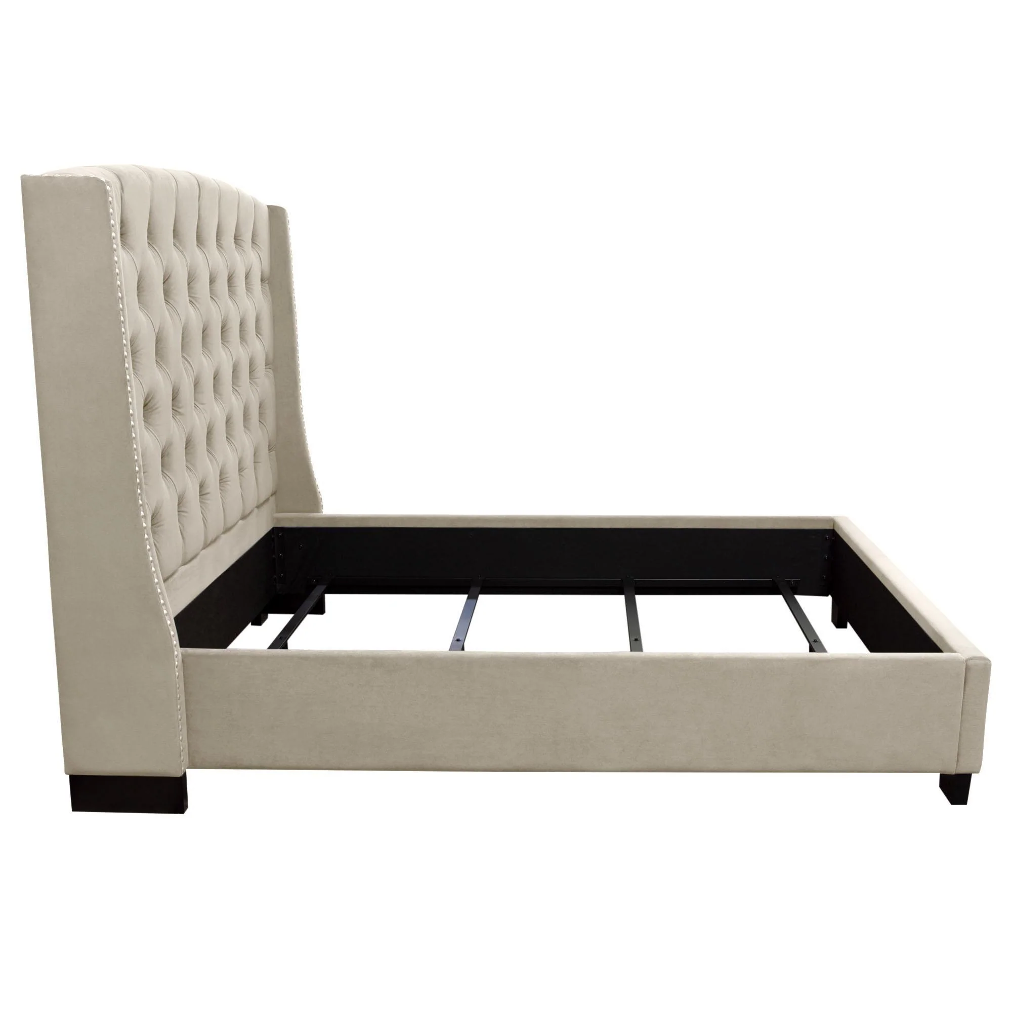 Majestic Queen Tufted Bed in Tan Velvet with Nail Head Wing Accents by Diamond Sofa - Image 3