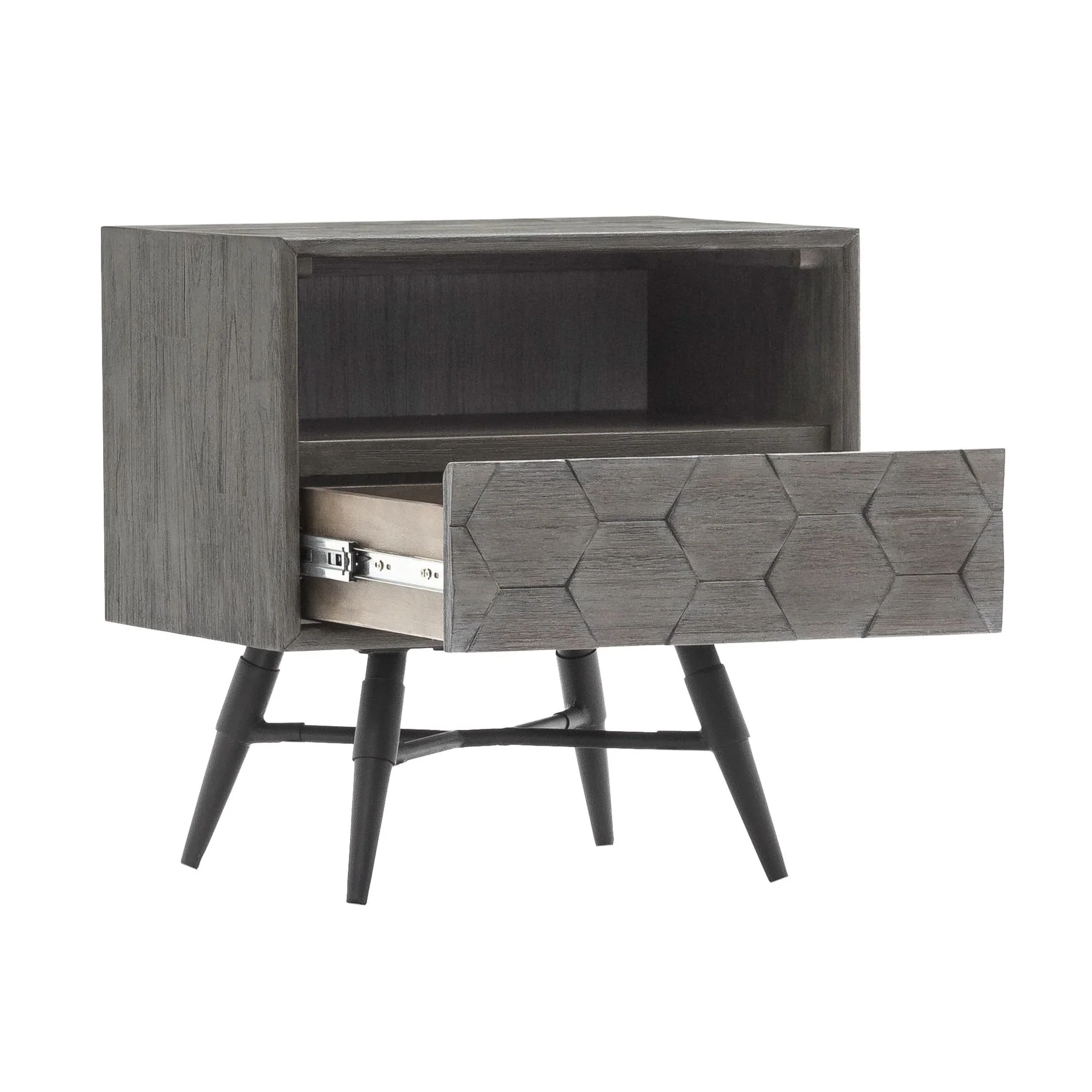 Makena 1 Drawer Night Stand in Gray Acacia Wood - Image 2