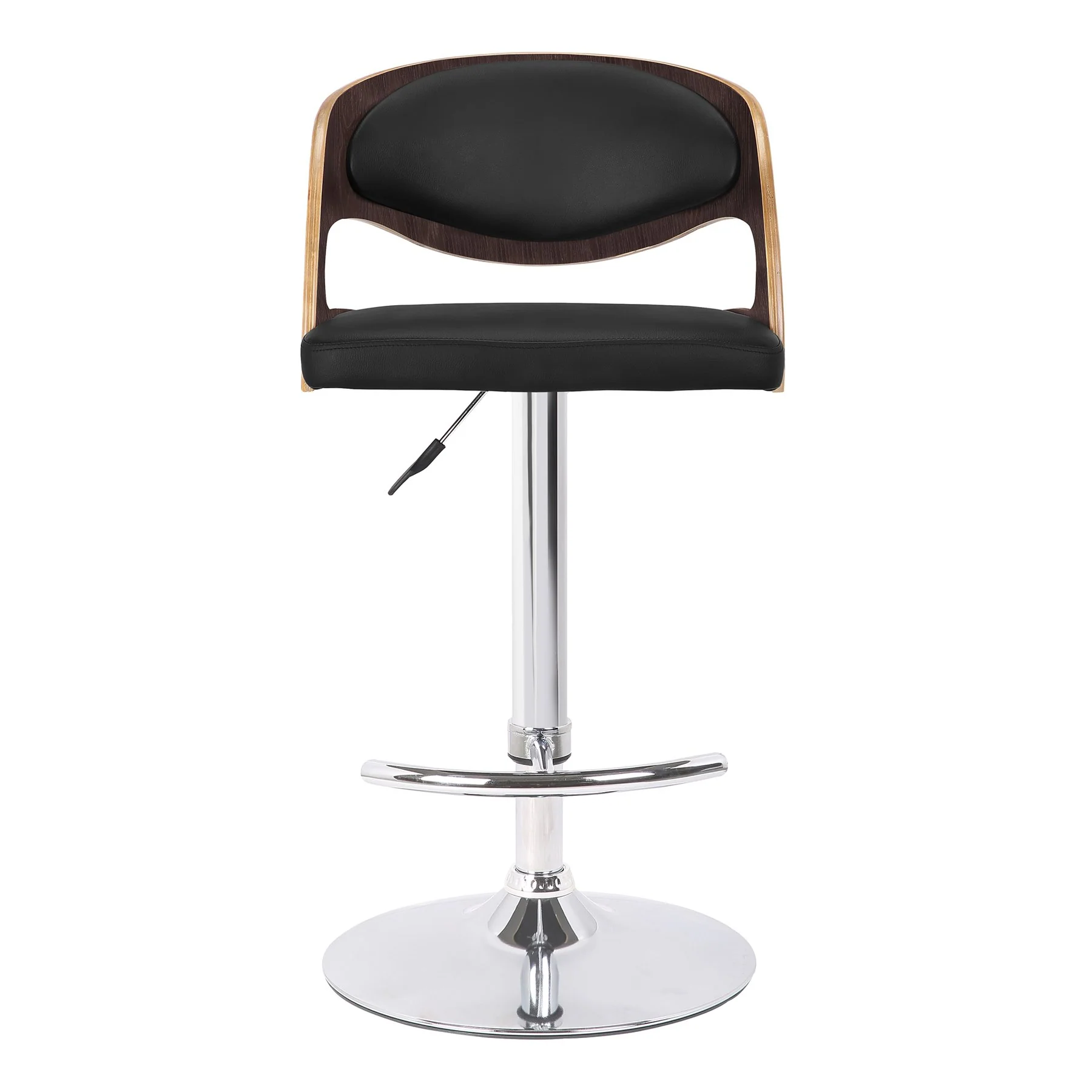 Malibu Swivel Barstool in Black Faux Leather with Dark Oak Wood Finish - Image 2