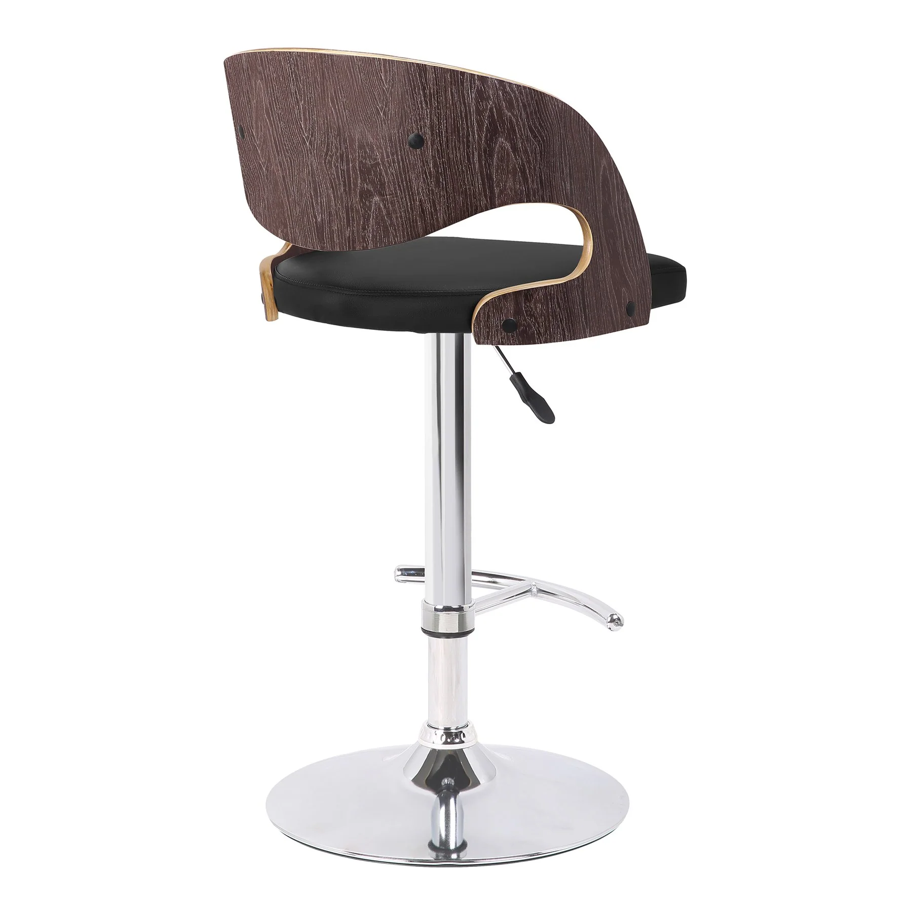 Malibu Swivel Barstool in Black Faux Leather with Dark Oak Wood Finish - Image 3
