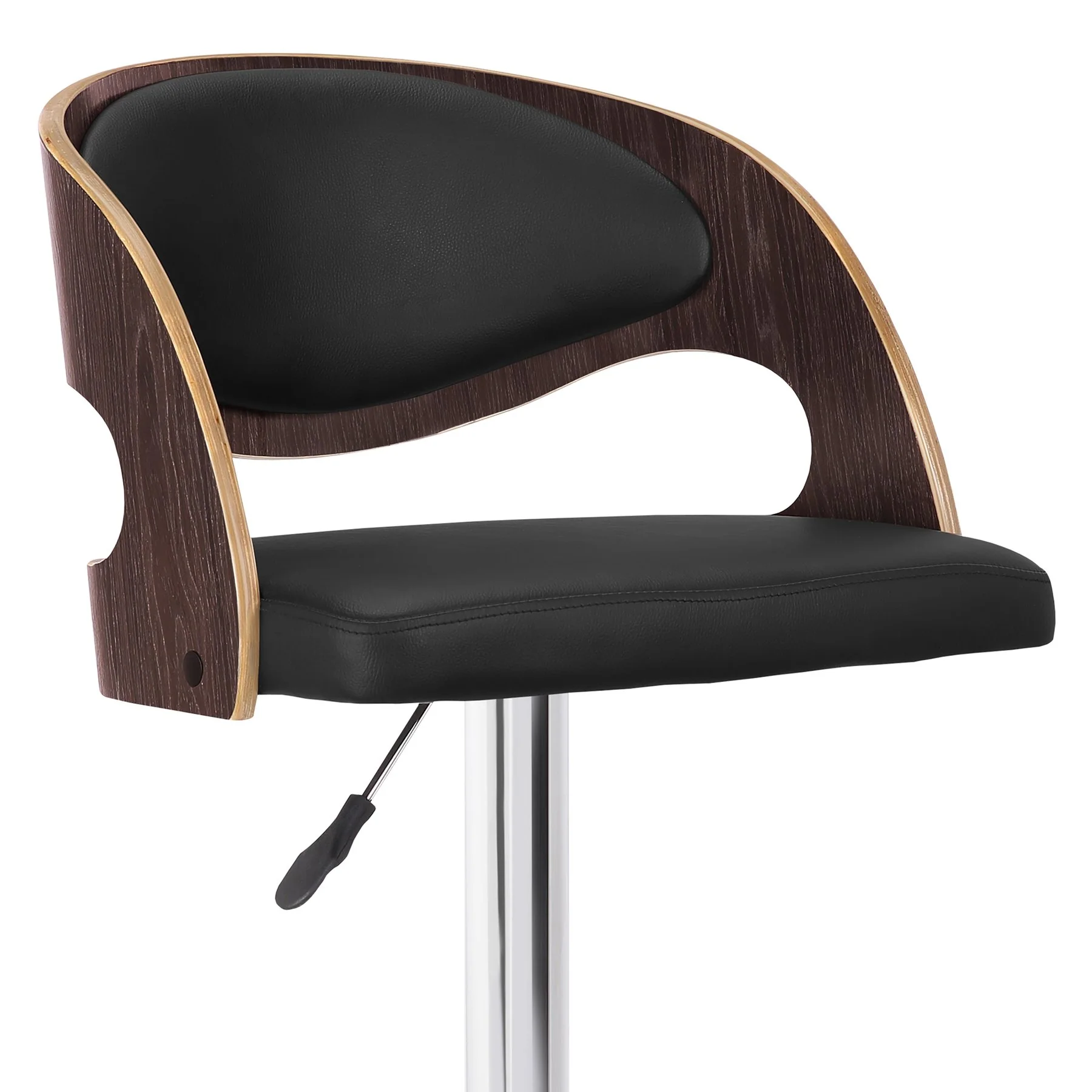 Malibu Swivel Barstool in Black Faux Leather with Dark Oak Wood Finish - Image 4