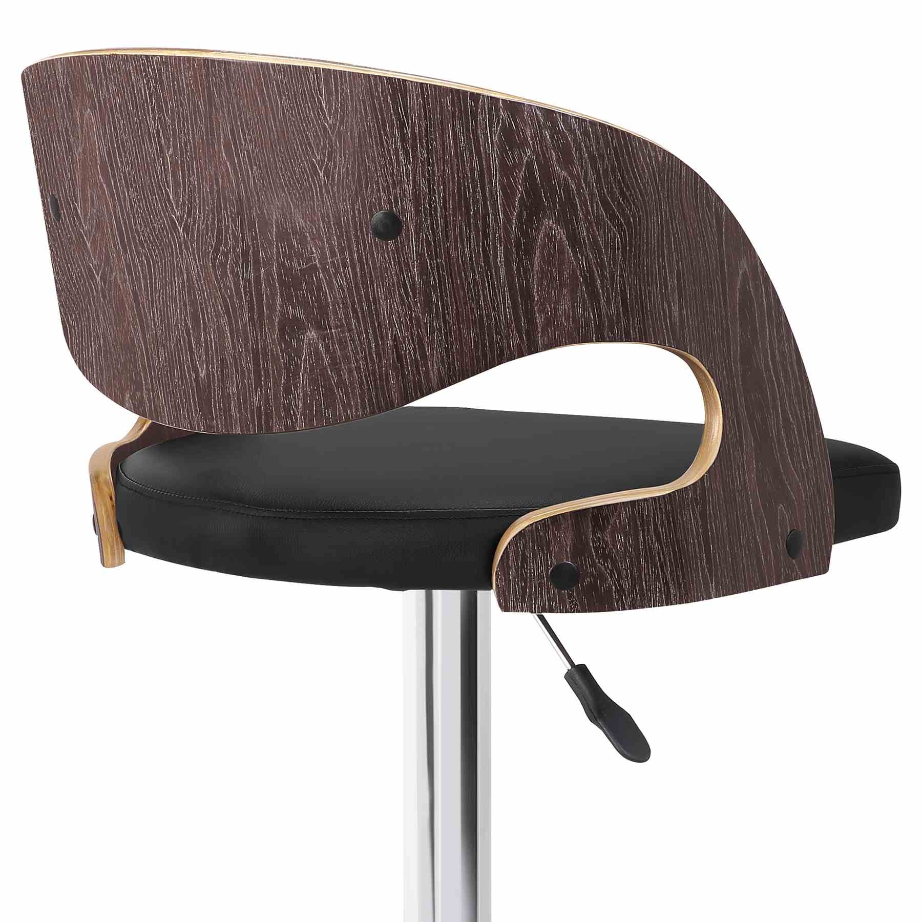 Malibu Swivel Barstool in Black Faux Leather with Dark Oak Wood Finish - Image 5