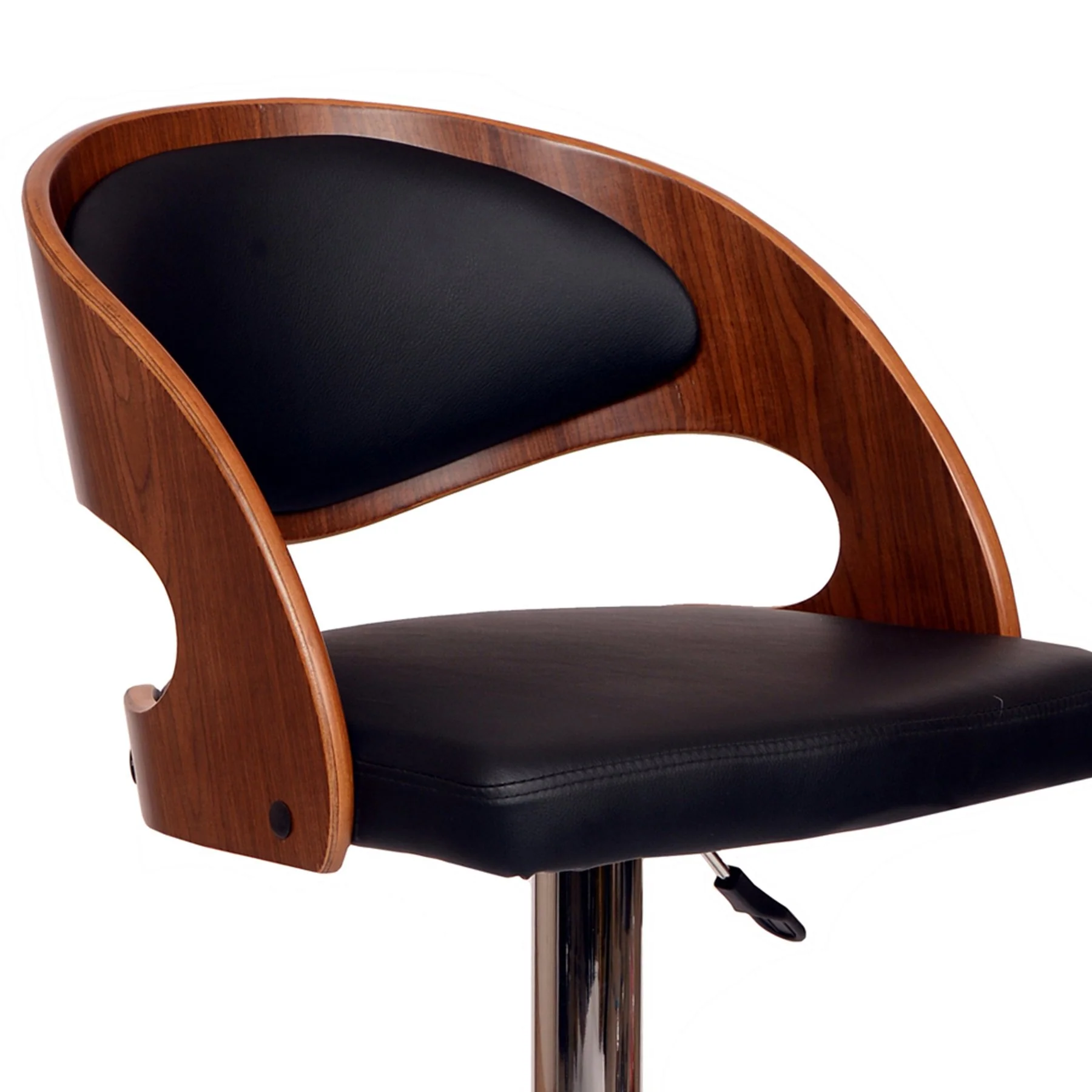 Malibu Swivel Barstool In Black PU/ Walnut Veneer and Chrome Base - Image 2