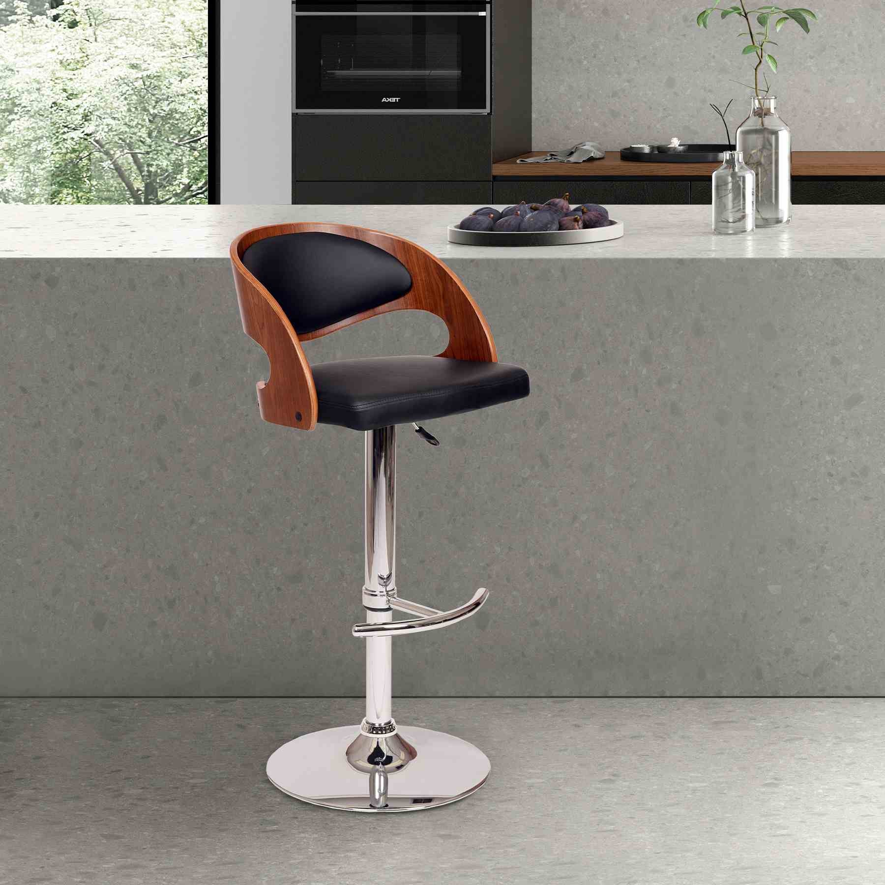 Malibu Swivel Barstool In Black PU/ Walnut Veneer and Chrome Base - Image 4
