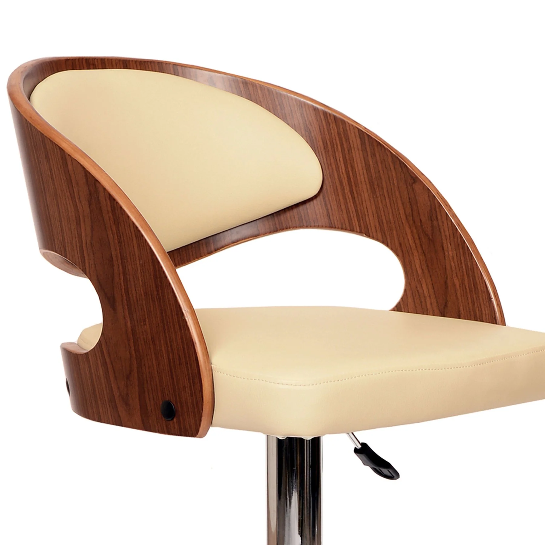 Malibu Swivel Barstool In Cream PU/ Walnut Veneer and Chrome Base - Image 2
