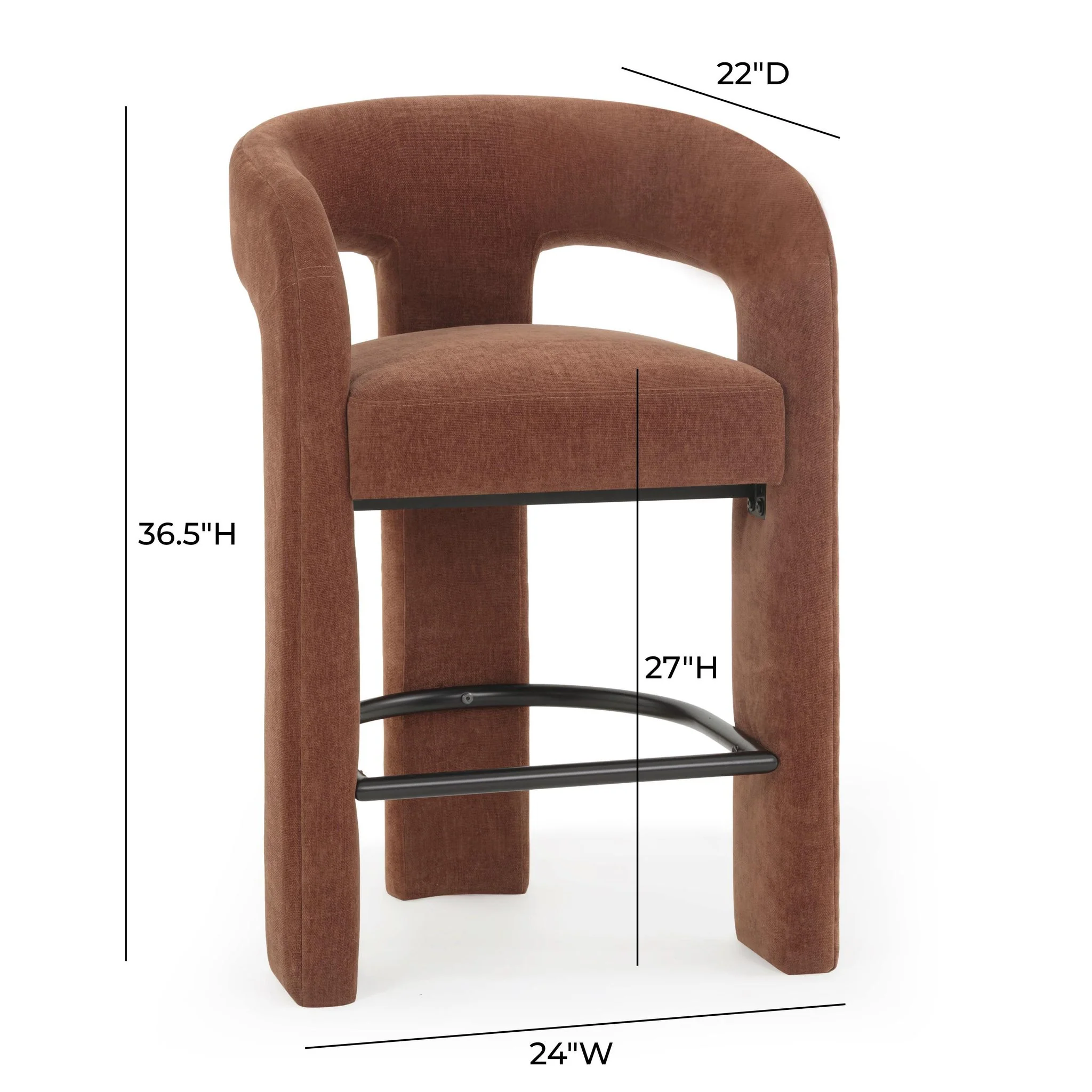 Malone Rust Red Performance Chenille Counter Stool - Image 6