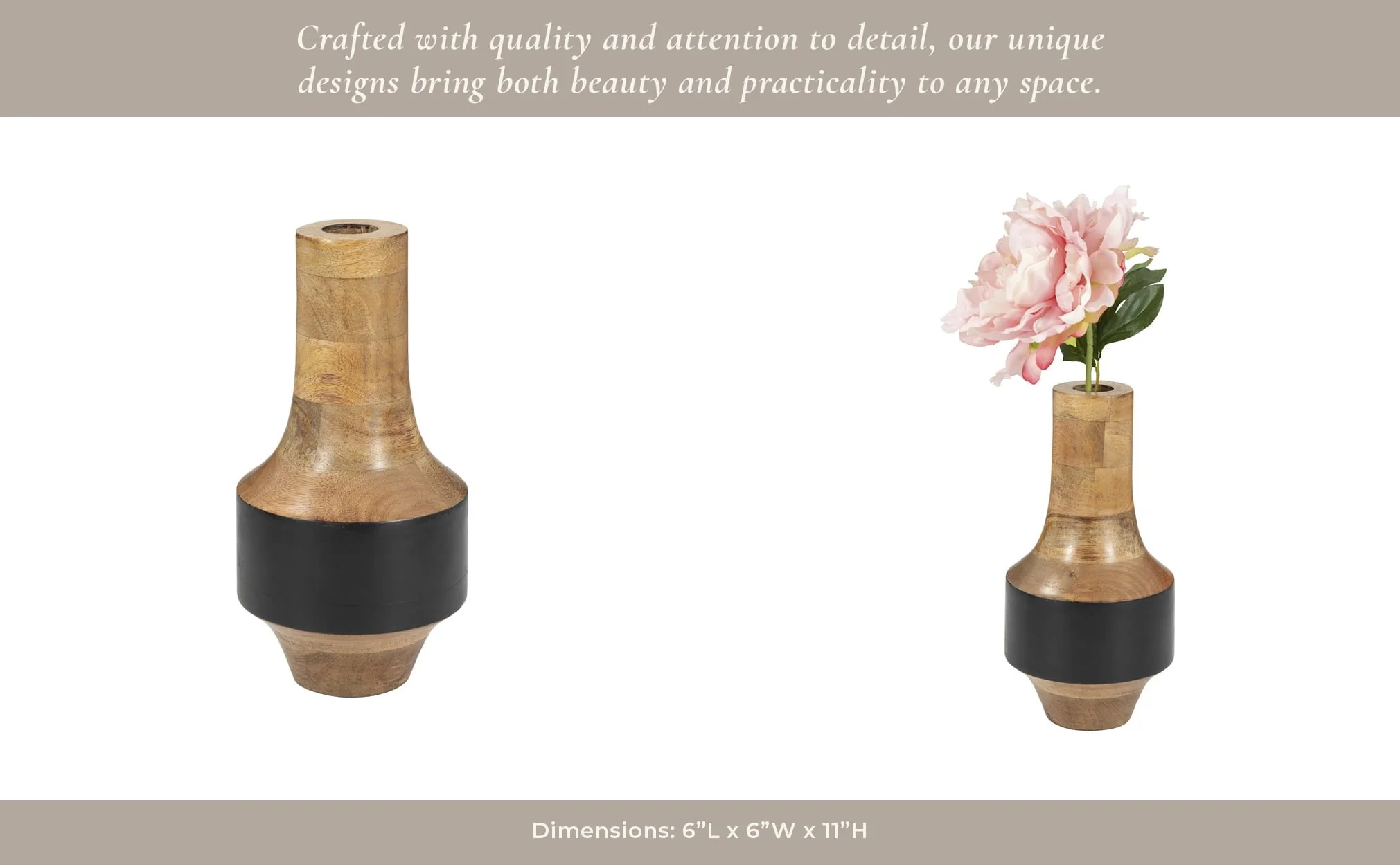 Mango Wood, 11" 2-tone Vase, Brown/black - Image 10