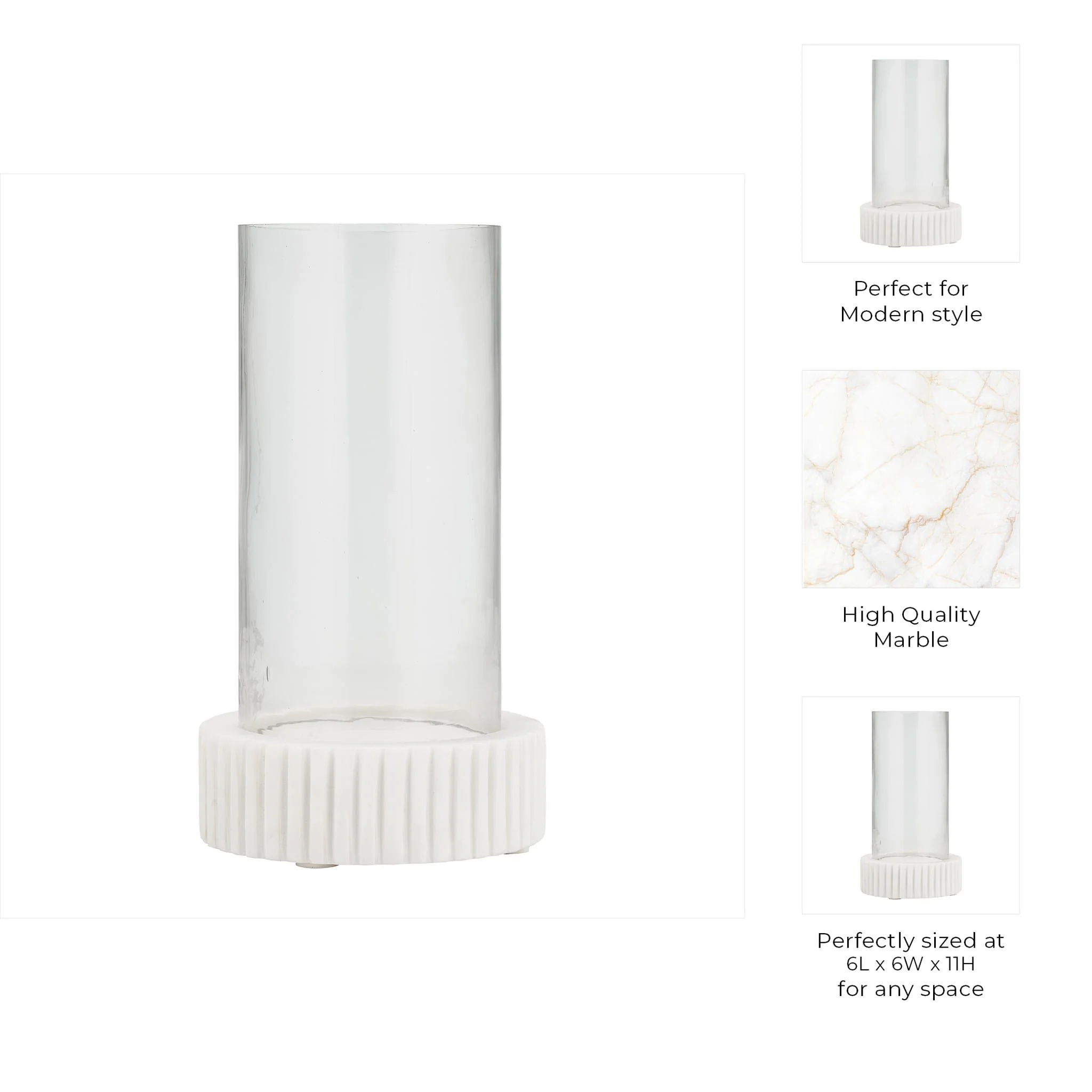 Marble, 11"h Hurricane Holder, White Kd - Image 8