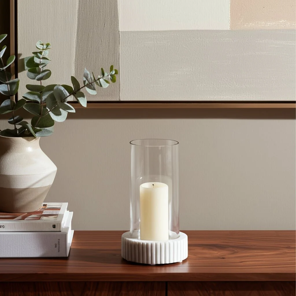 Marble, 11"h Hurricane Holder, White Kd - Image 9